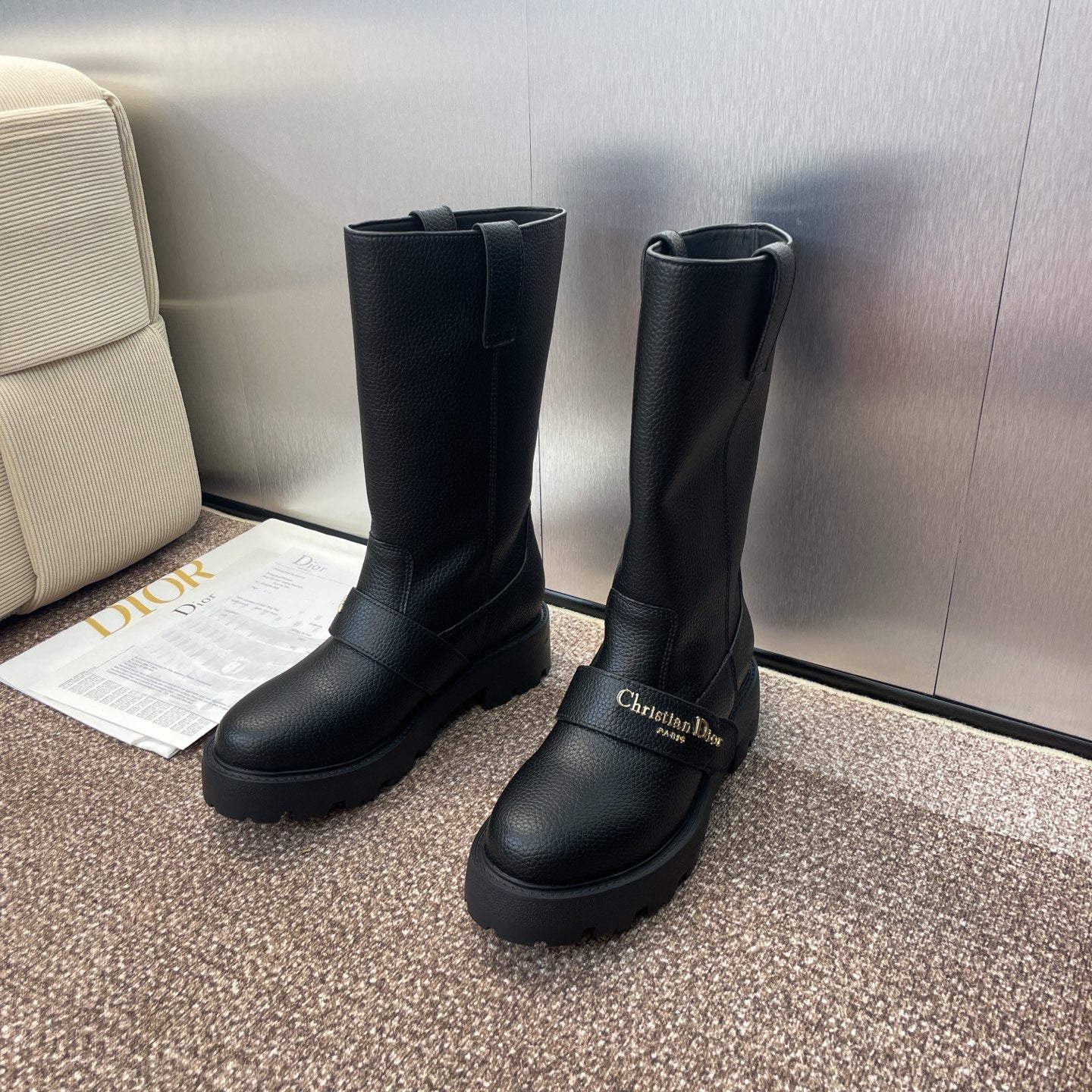 CD Ankle punk-inspired women's boots black cowhide