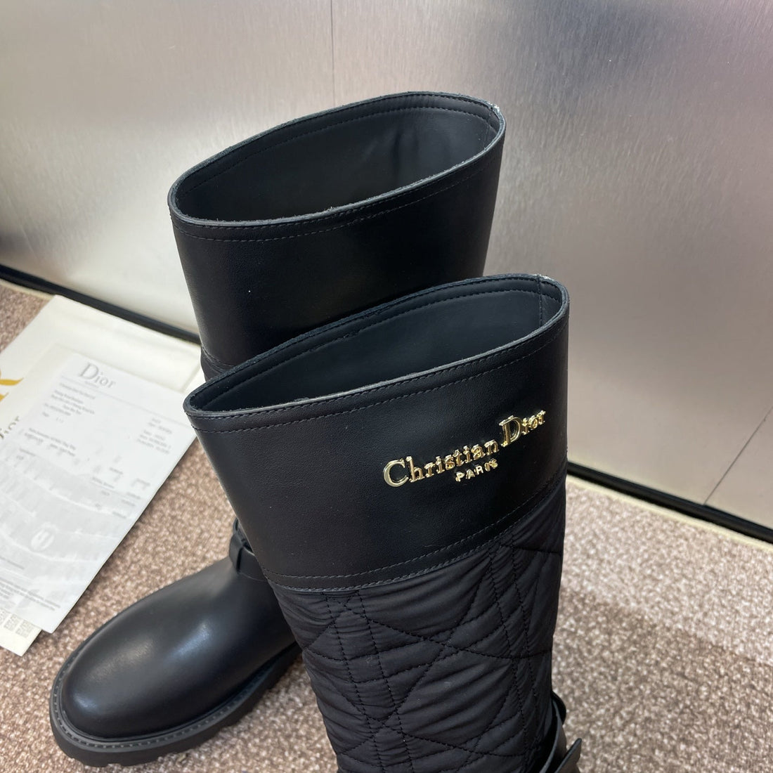 CD Ankle punk-inspired women's boots black cowhide with nylon cloth