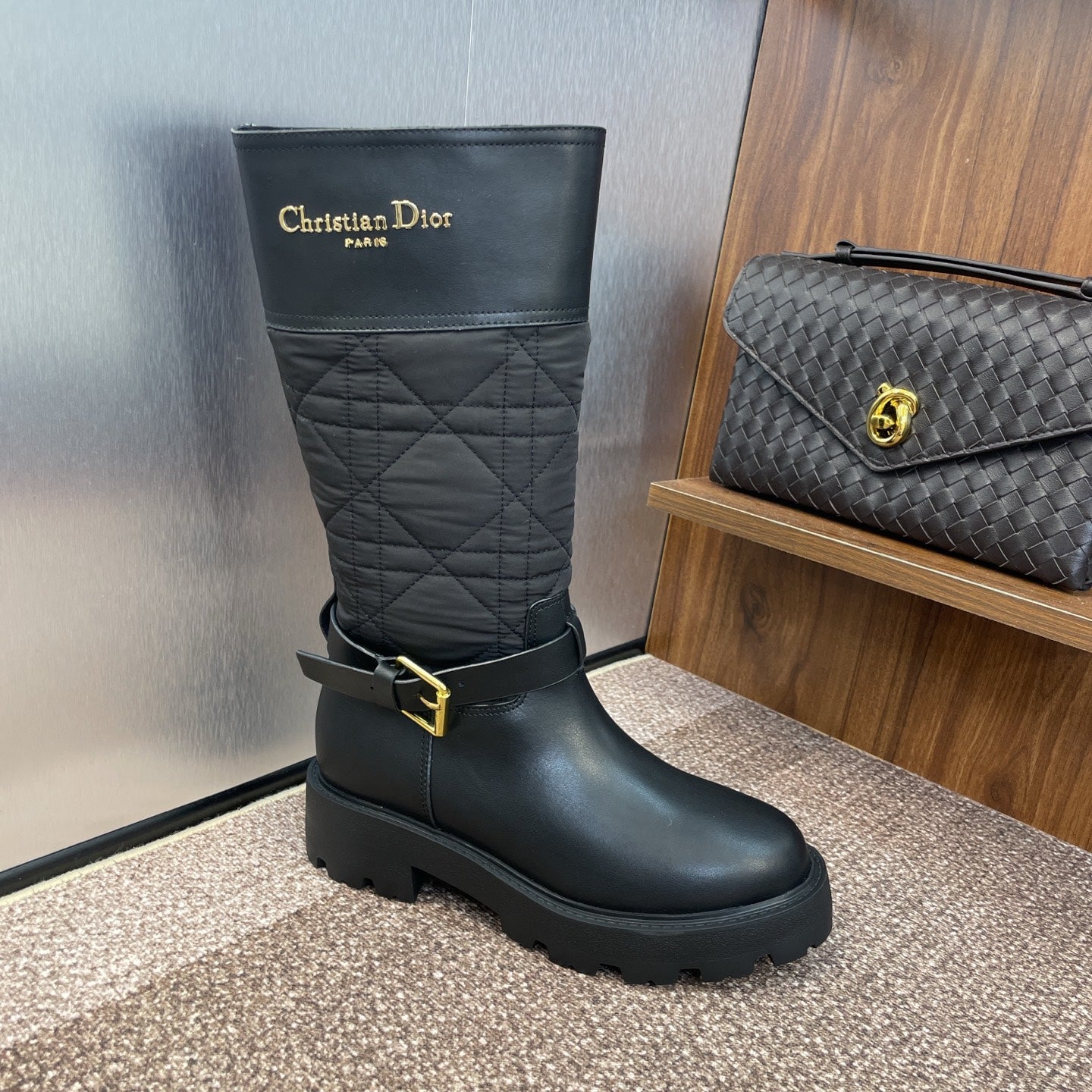 CD Ankle punk-inspired women's boots black cowhide with nylon cloth