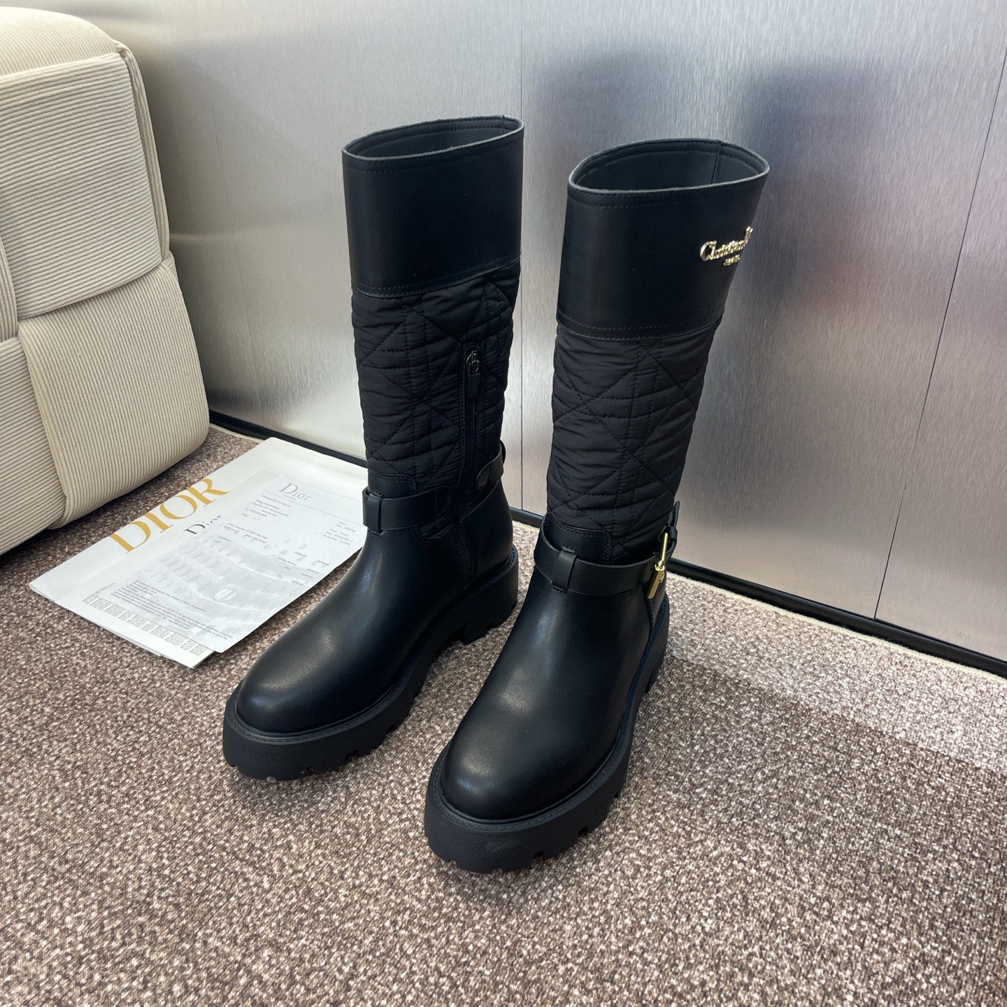 CD Ankle punk-inspired women's boots black cowhide with nylon cloth