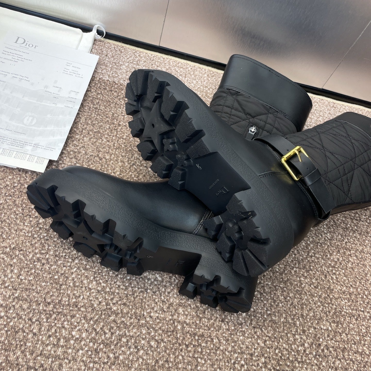 CD Ankle punk-inspired women's boots black cowhide with nylon cloth