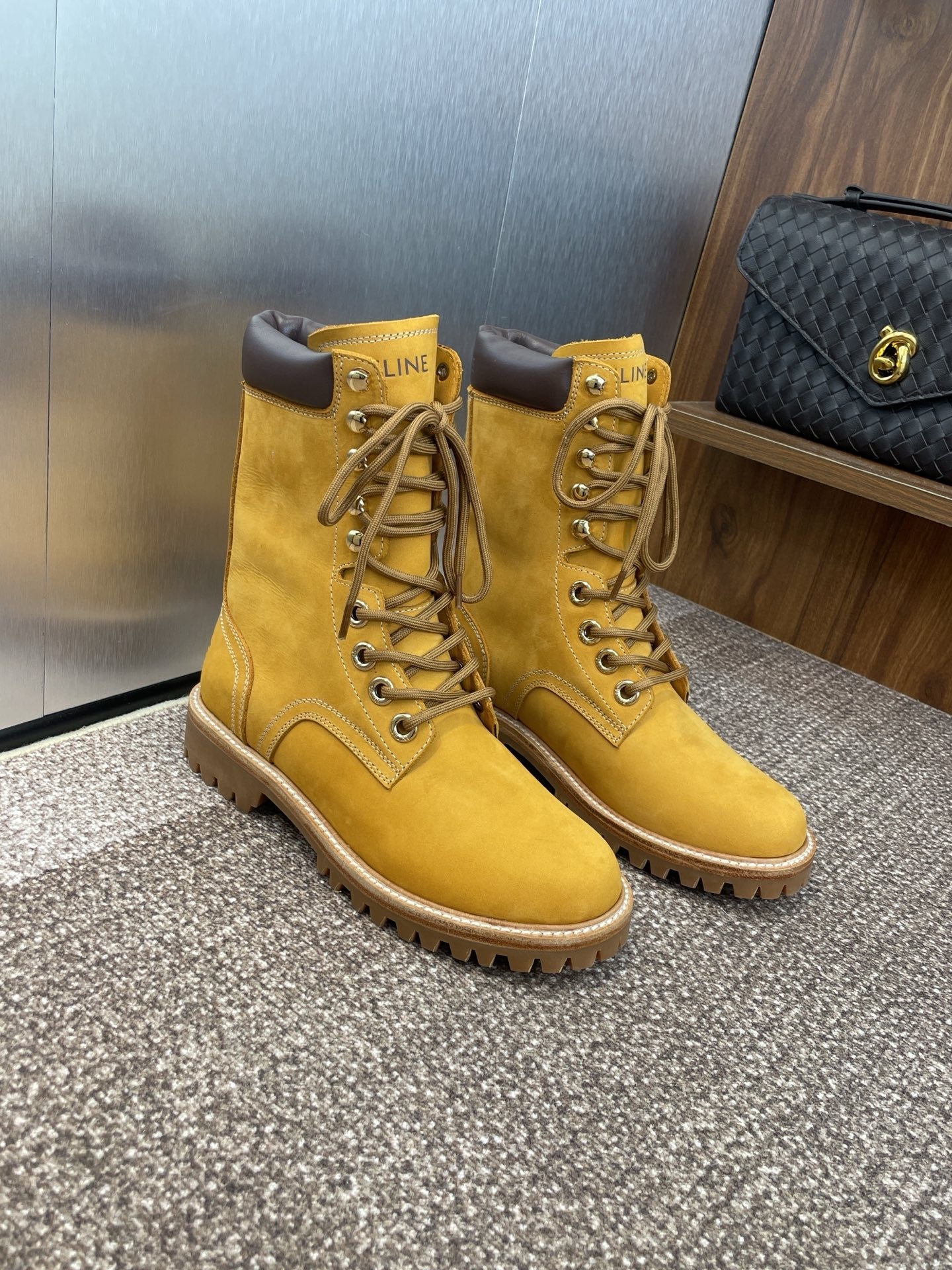 CELINE 25 Ankle Boots Yellow Suede 433390