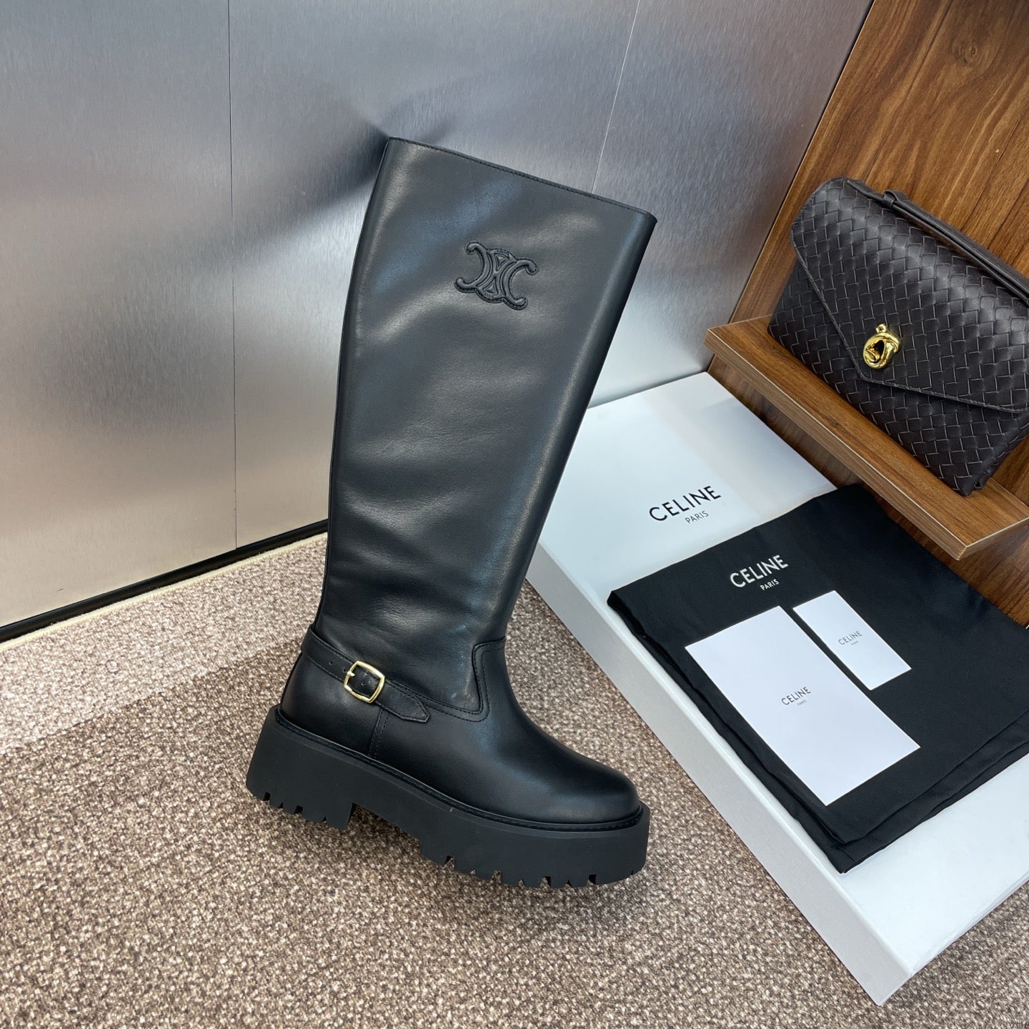 CELINE 25 high boots black calfskin 433394