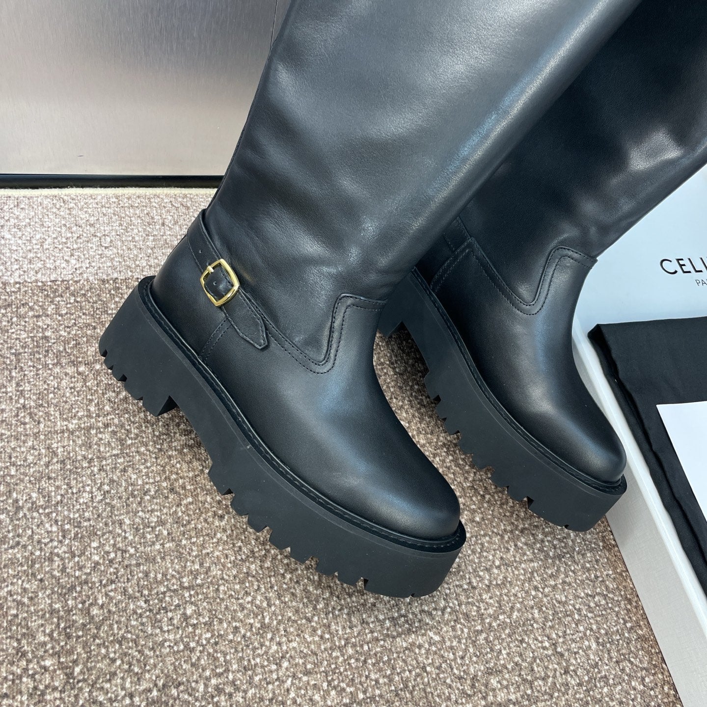 CELINE 25 high boots black calfskin 433394