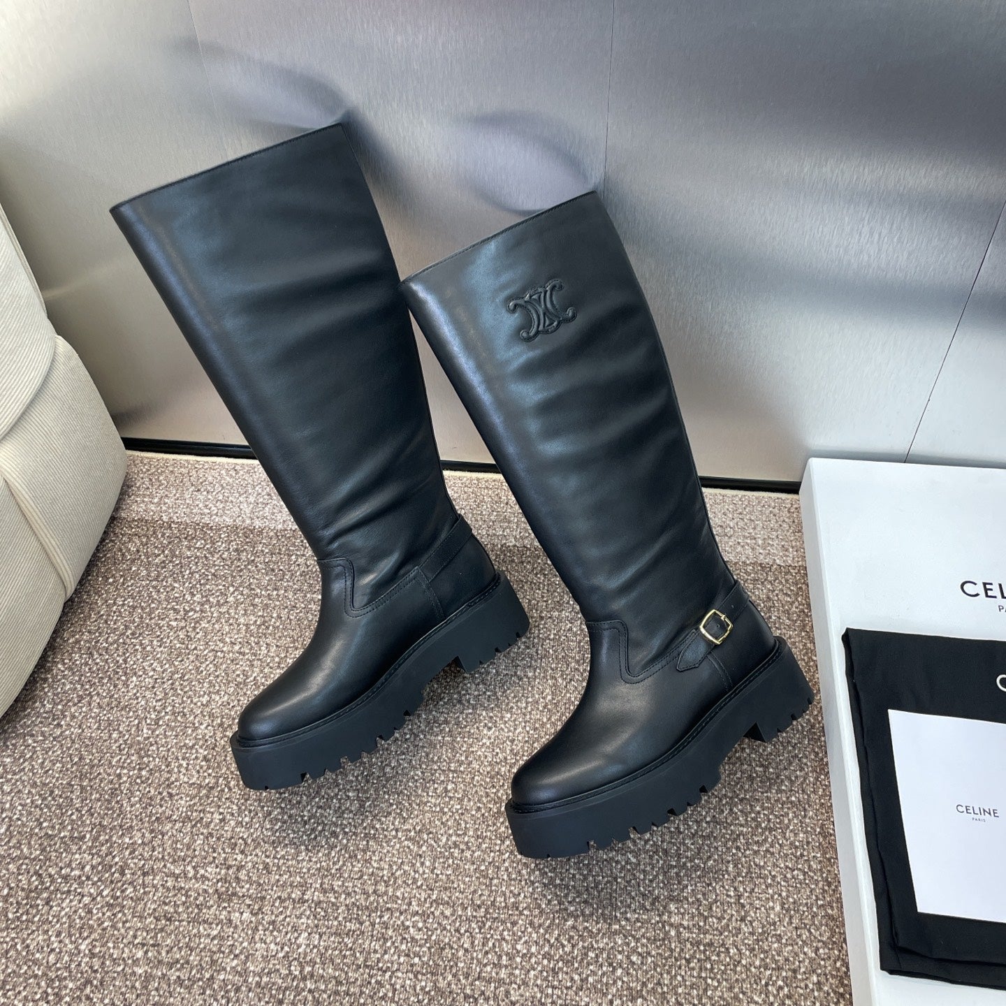 CELINE 25 high boots black calfskin 433394