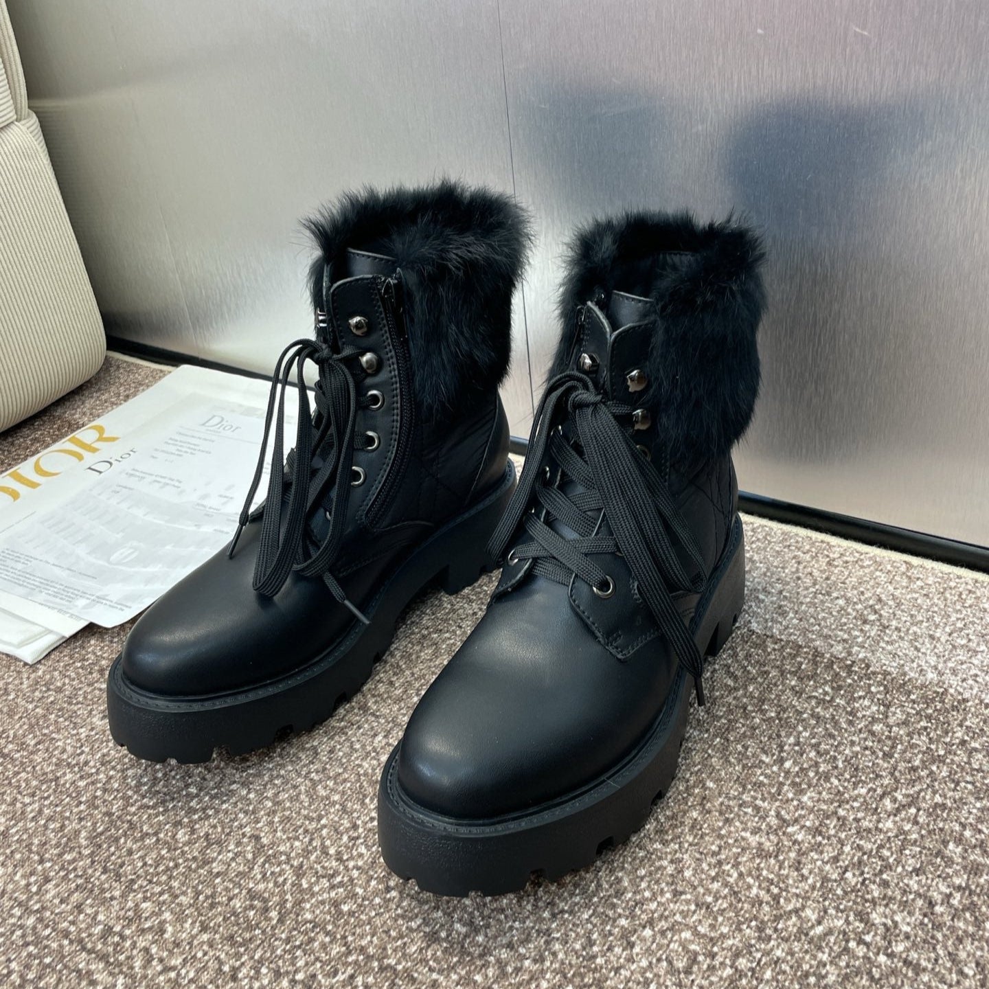 CD ankle boots black leather mix wool 433137