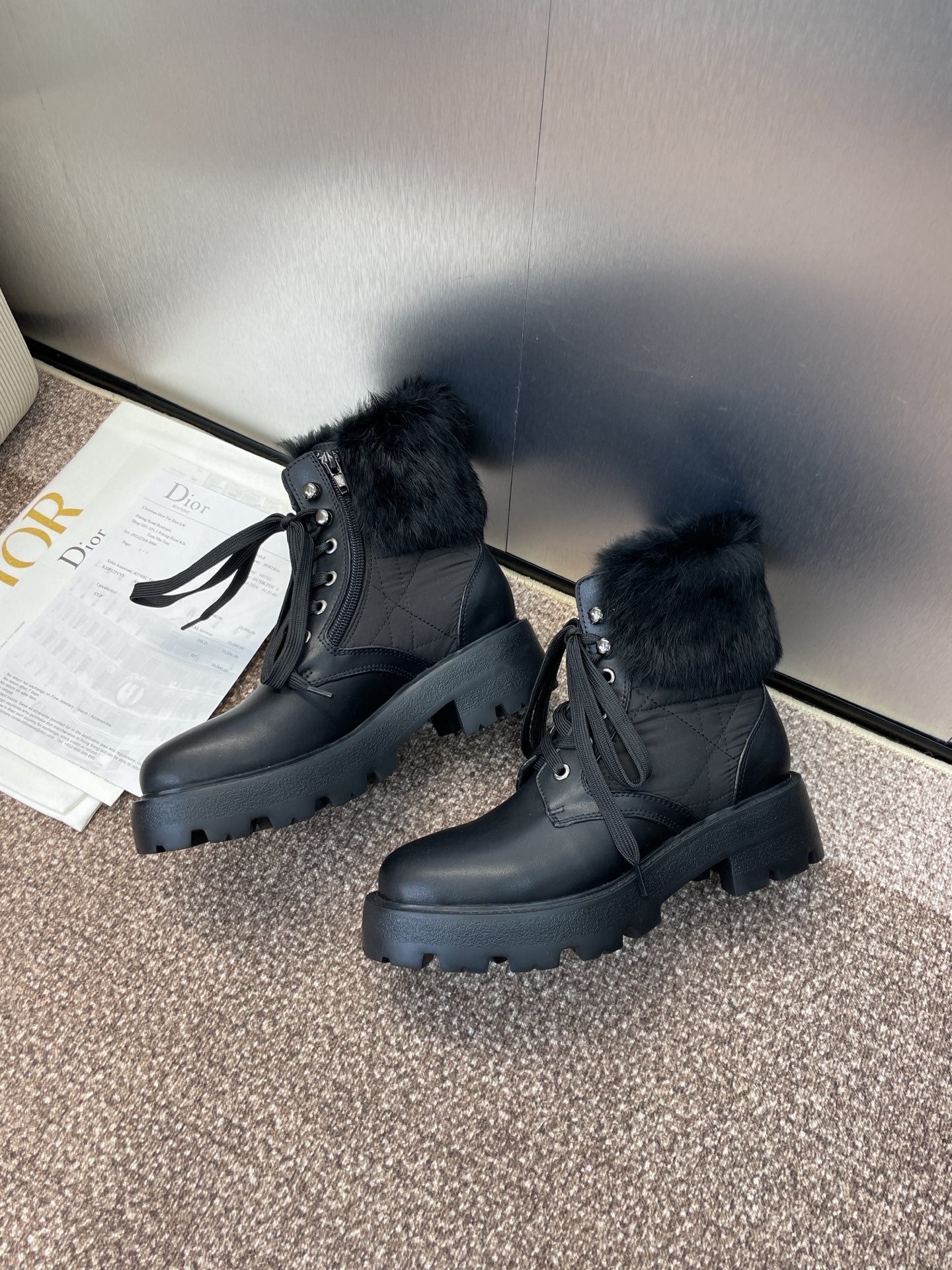 CD ankle boots black leather mix wool 433137