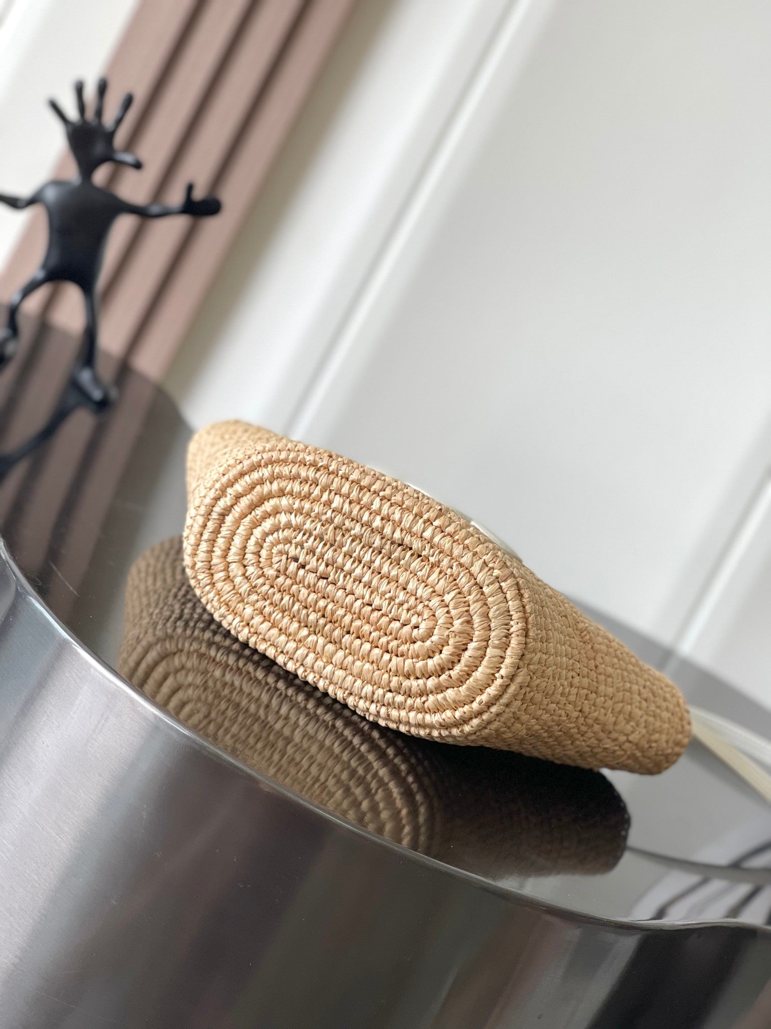 Celine Nano Supple 22cm White Calfskin Beige Raffia