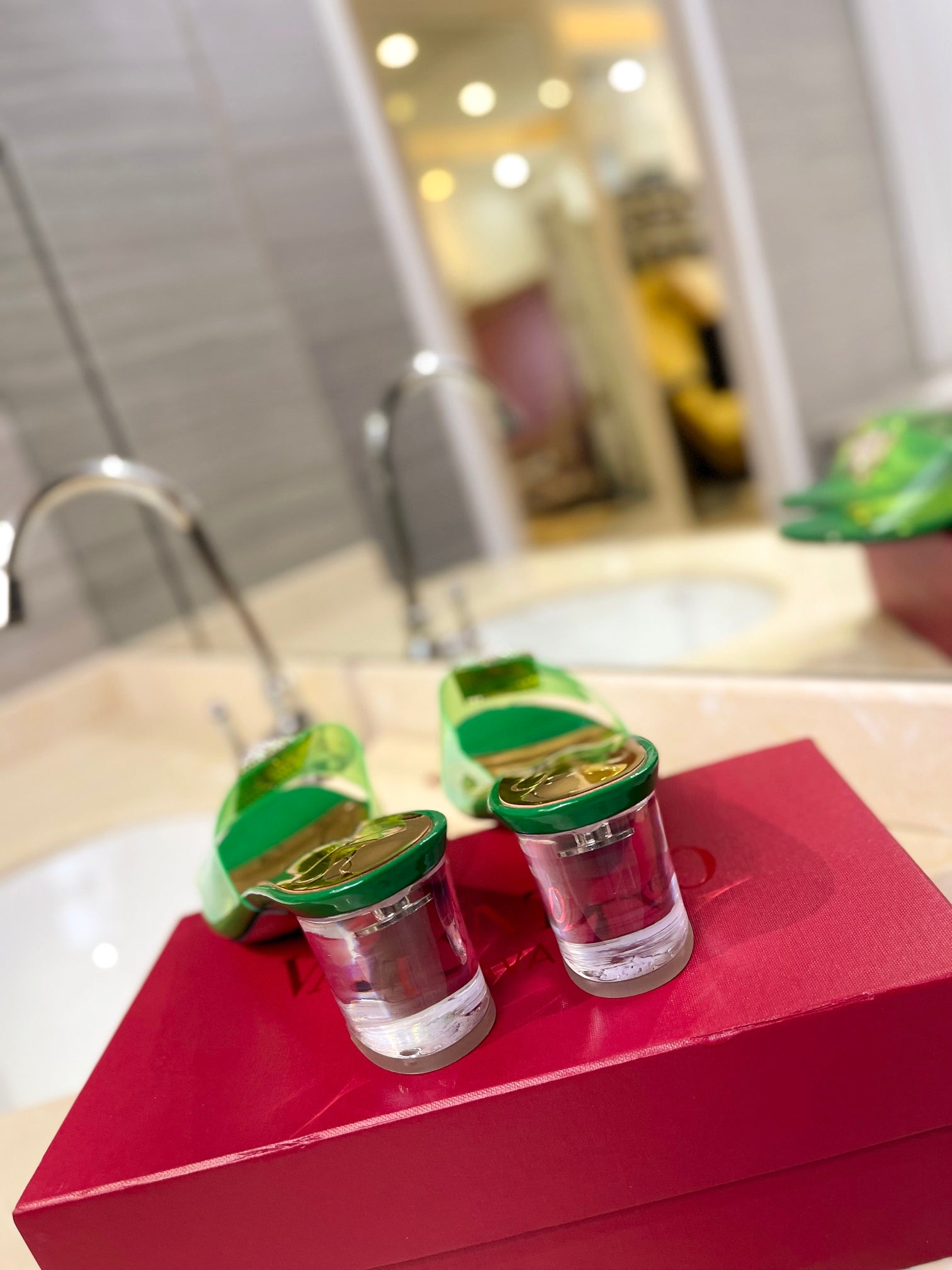 HIGH MULE 60MM IN SHAMROCK GREEN SHEEPSKIN AND TRANSPARENT PVC