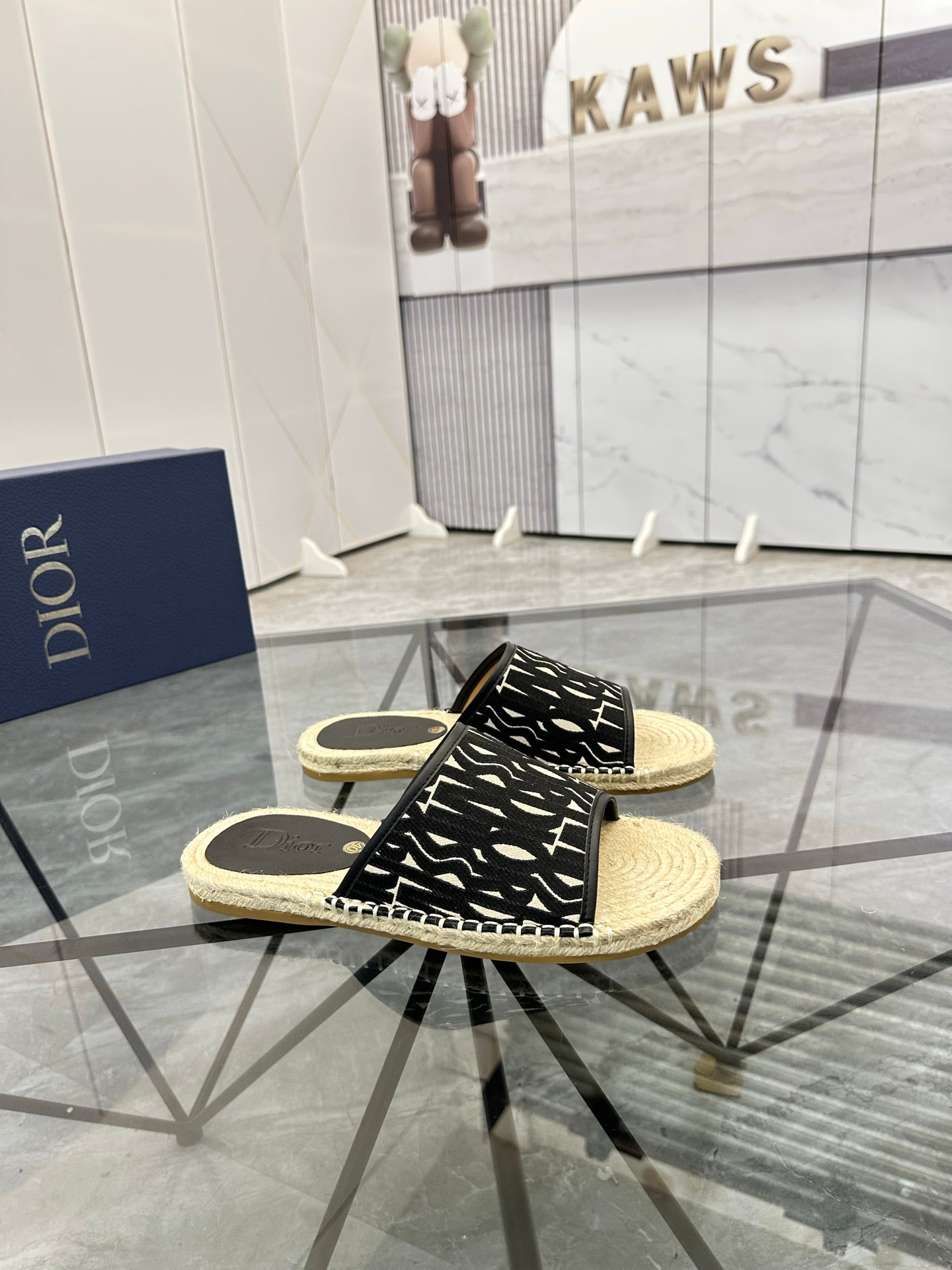 CD Espadrille Slide Navy Black Printed Fabric 639442