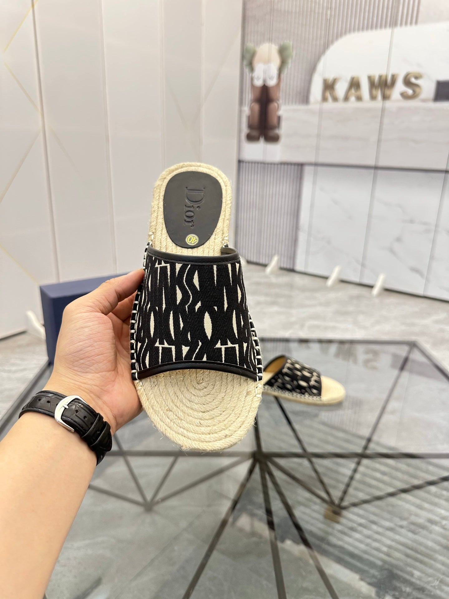 CD Espadrille Slide Navy Black Printed Fabric 639442