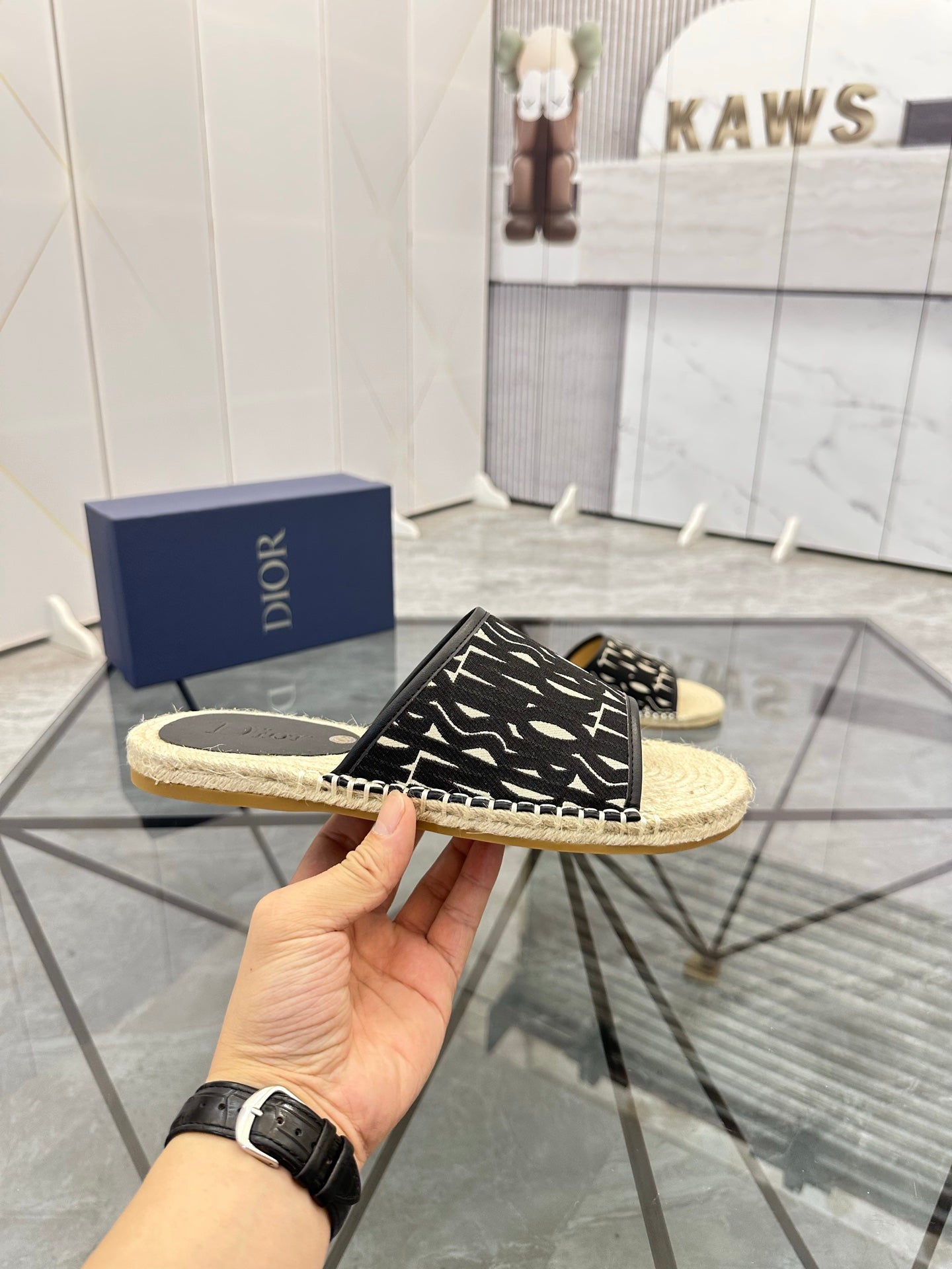 CD Espadrille Slide Navy Black Printed Fabric 639442