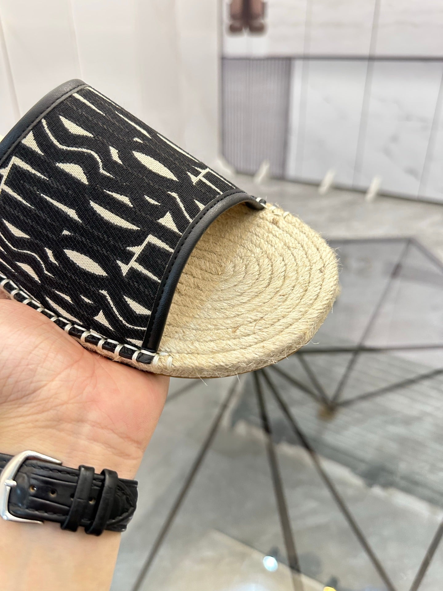 CD Espadrille Slide Navy Black Printed Fabric 639442