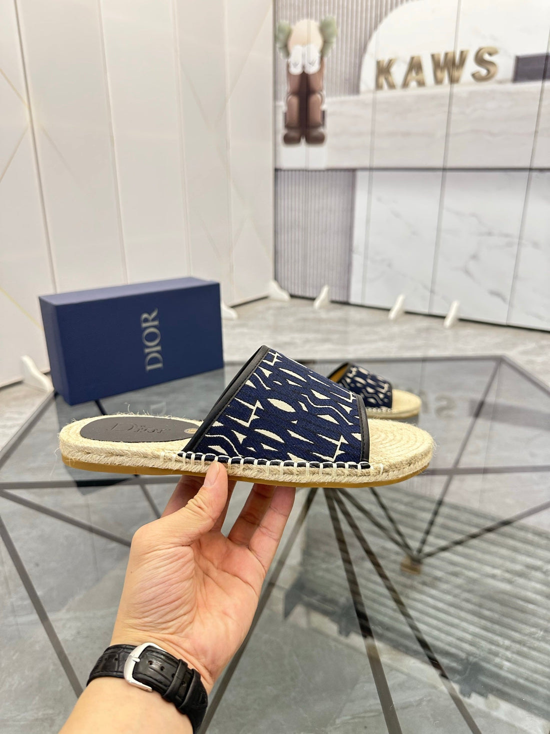 CD Espadrille Slide Navy Blue Printed Fabric 639439