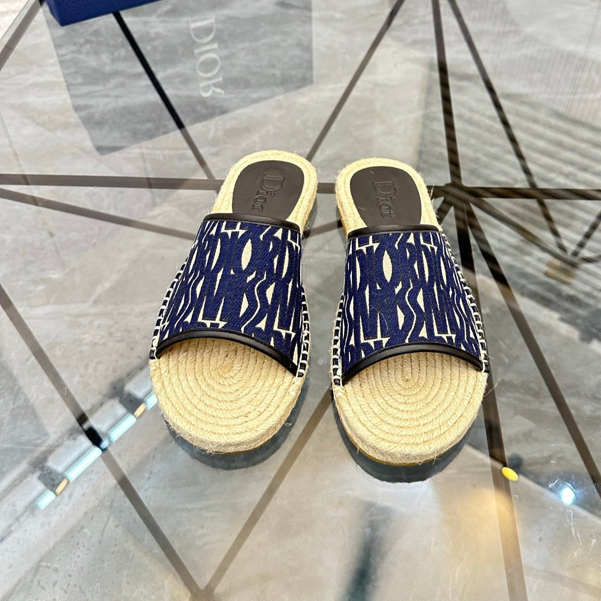 CD Espadrille Slide Navy Blue Printed Fabric 639439