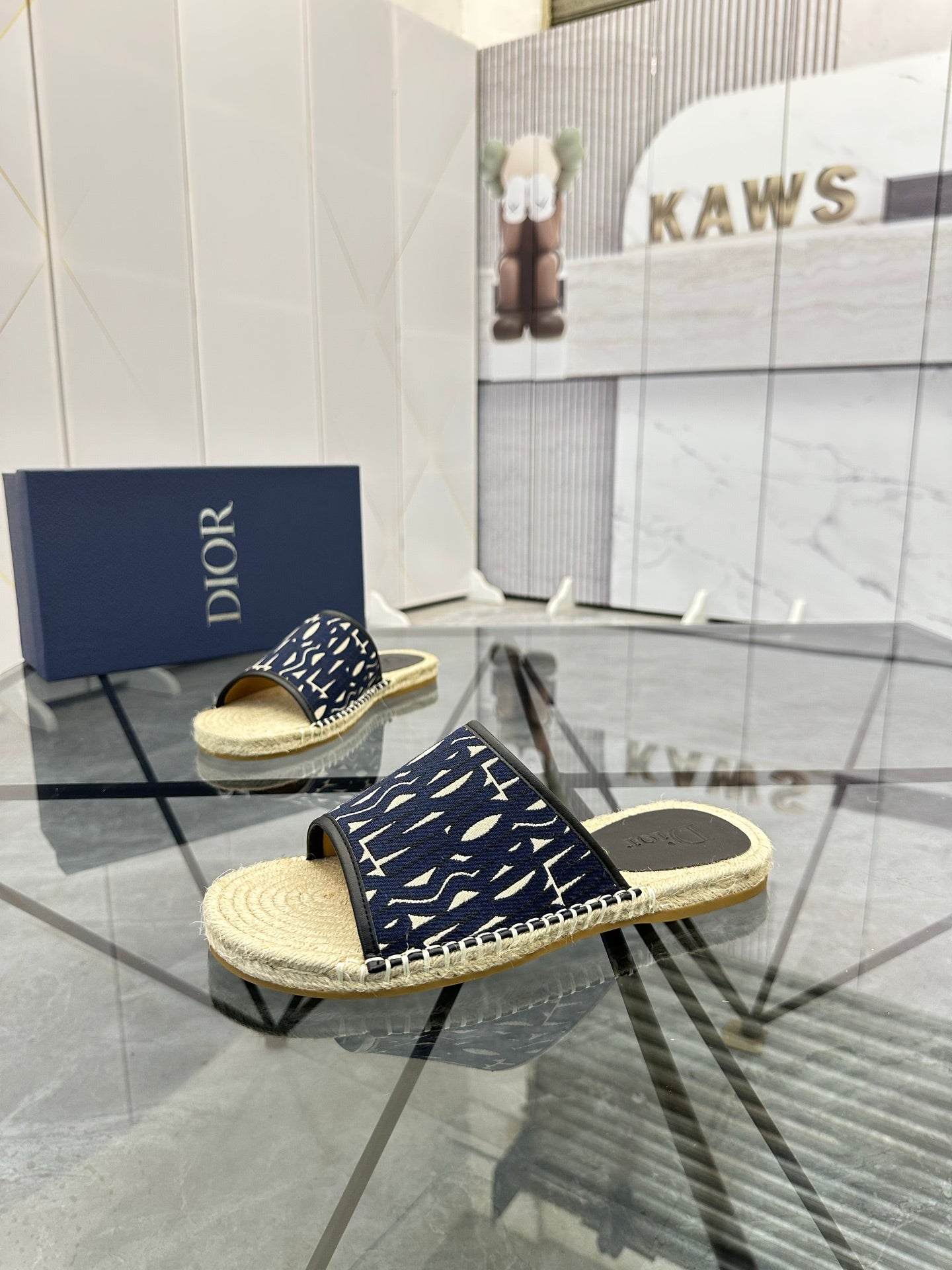 CD Espadrille Slide Navy Blue Printed Fabric 639439