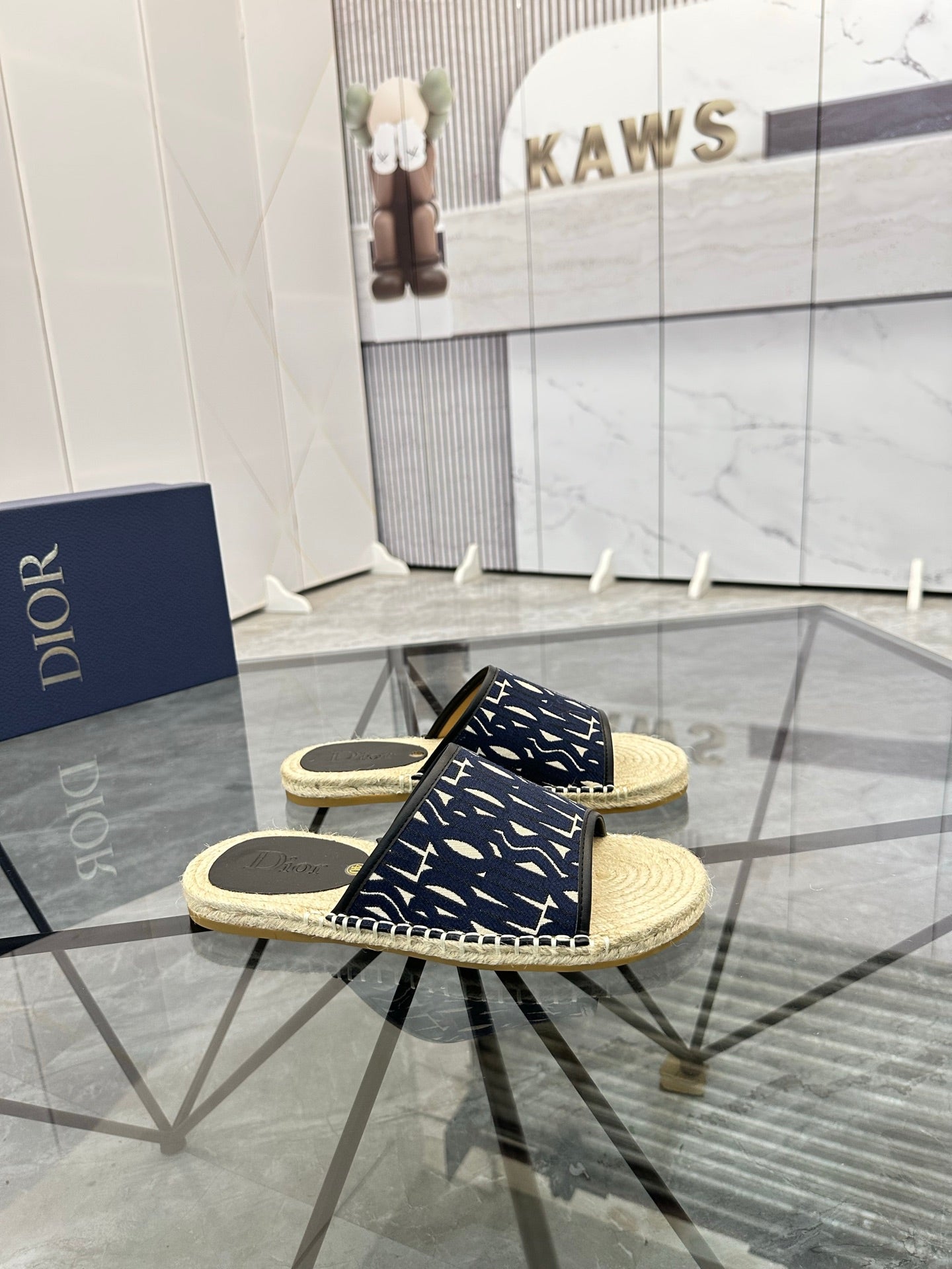 CD Espadrille Slide Navy Blue Printed Fabric 639439