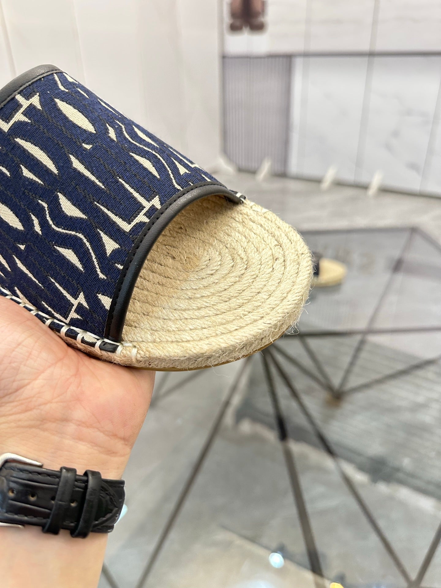 CD Espadrille Slide Navy Blue Printed Fabric 639439