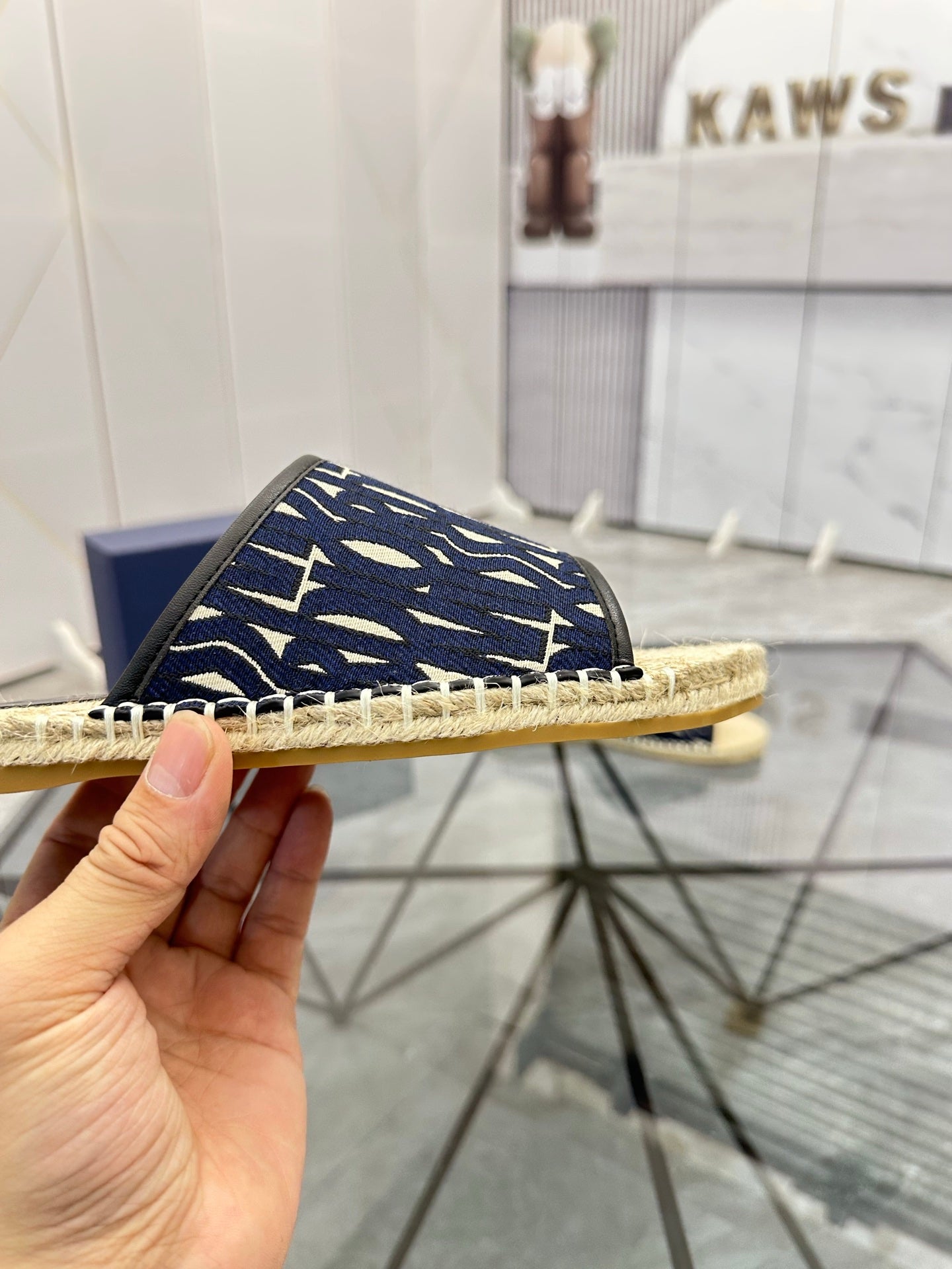 CD Espadrille Slide Navy Blue Printed Fabric 639439