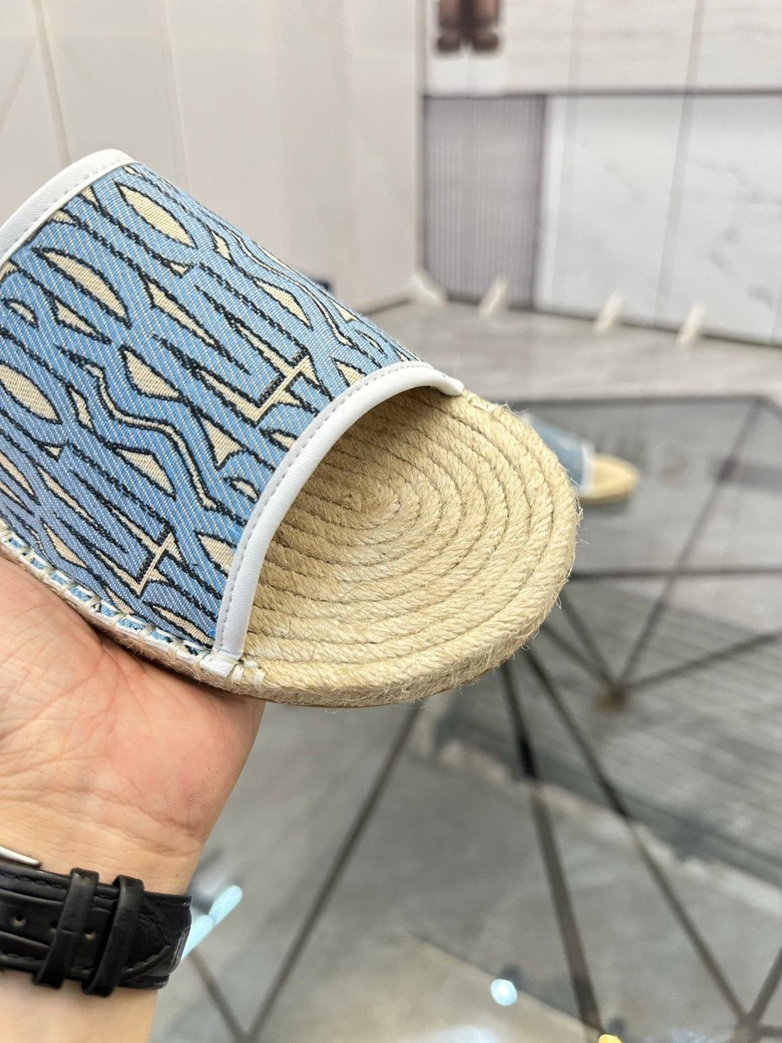 CD Espadrille Slide Blue Printed Fabric 639438