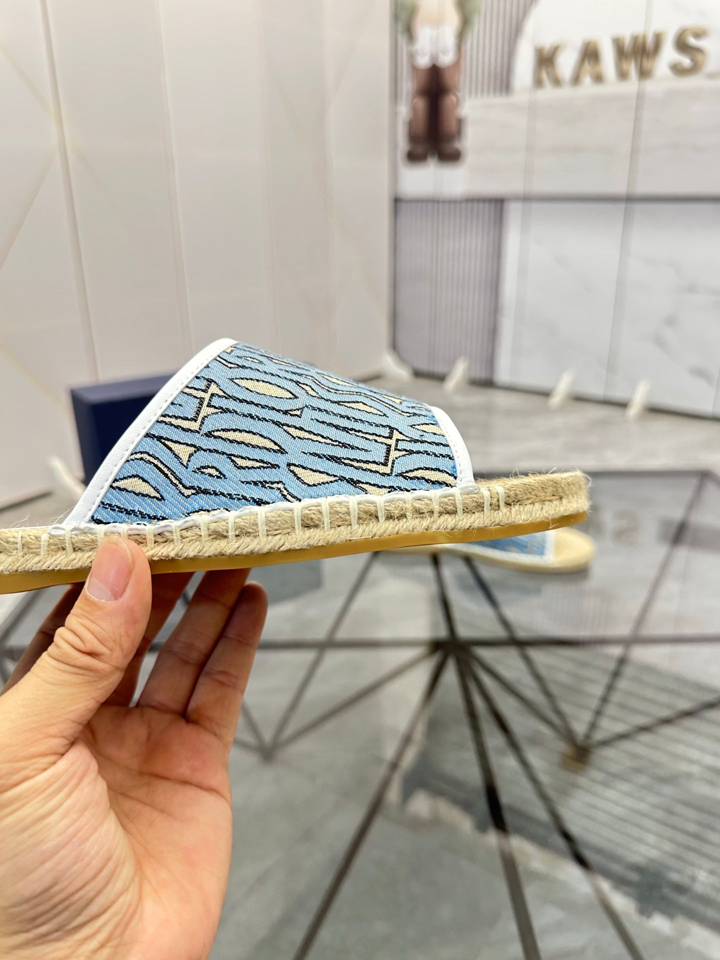 CD Espadrille Slide Blue Printed Fabric 639438