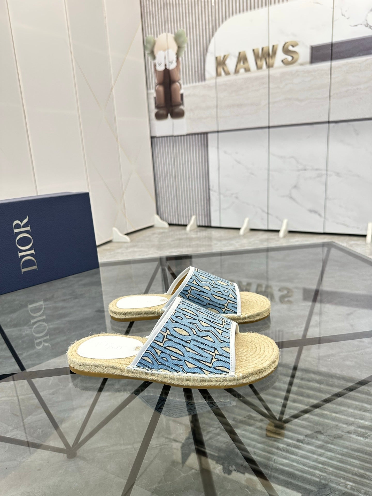 CD Espadrille Slide Blue Printed Fabric 639438