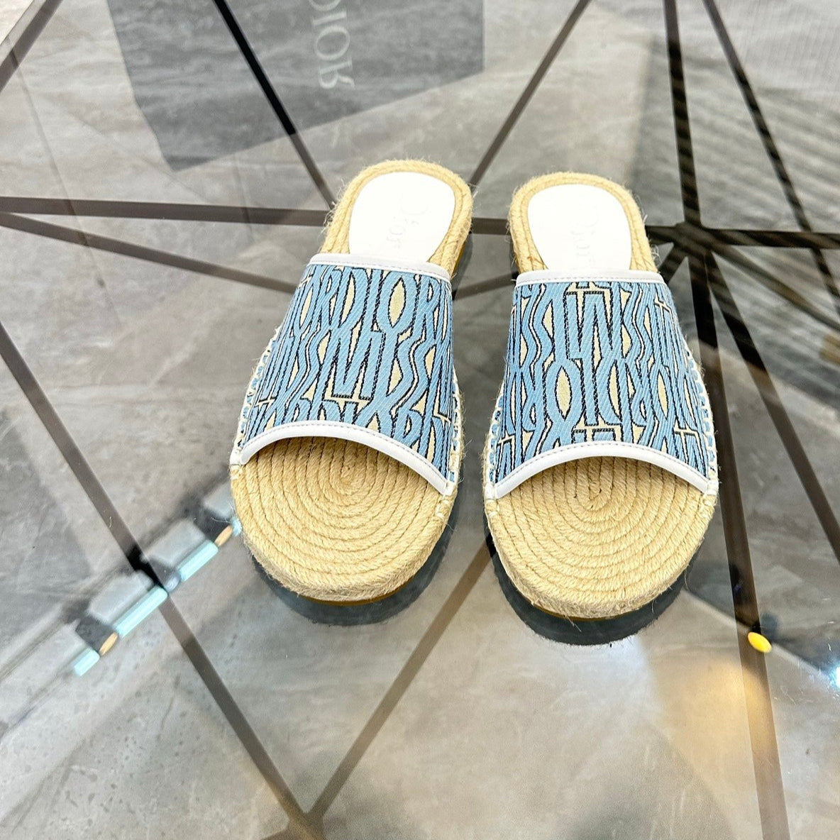 CD Espadrille Slide Blue Printed Fabric 639438