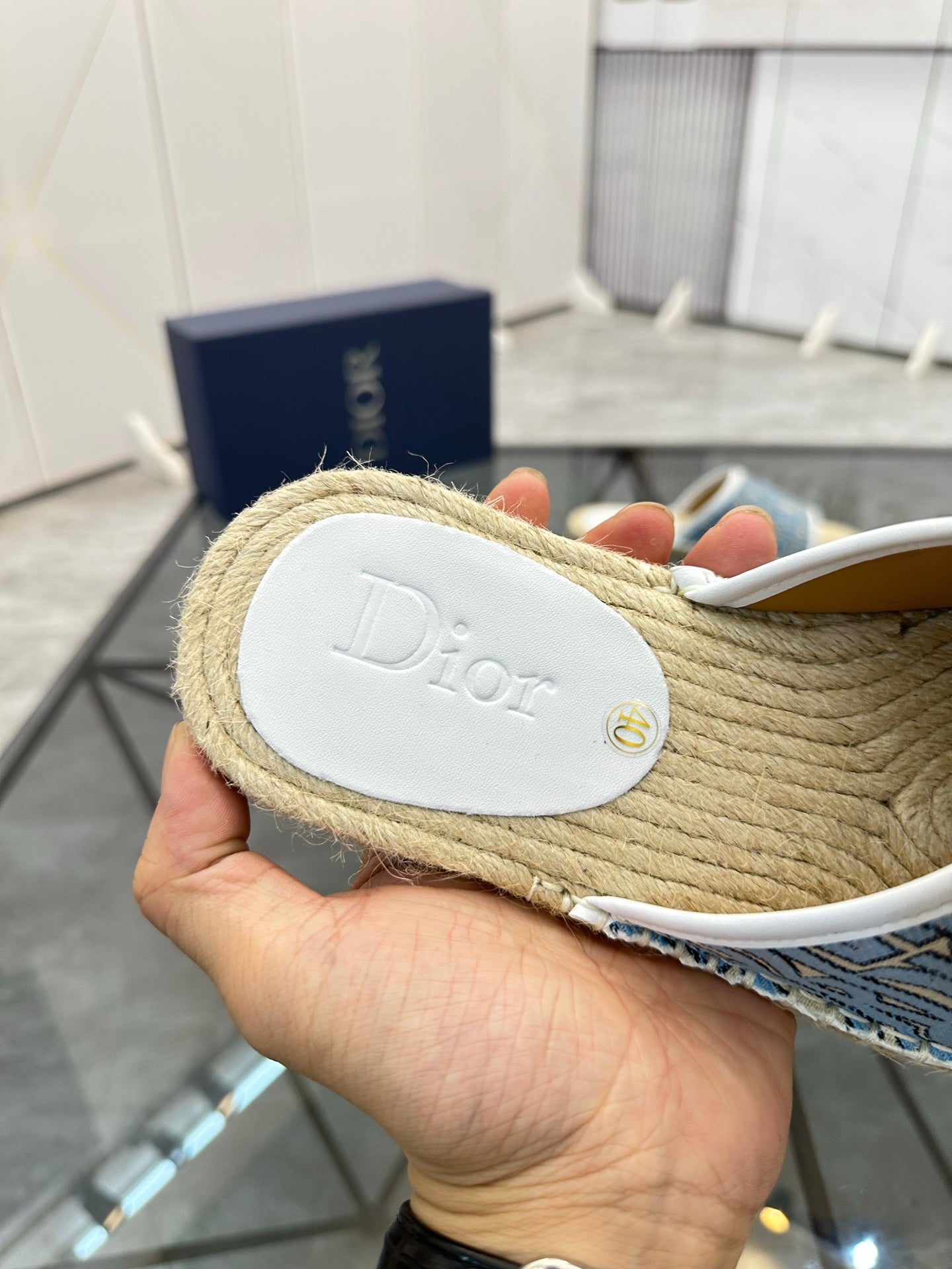 CD Espadrille Slide Blue Printed Fabric 639438