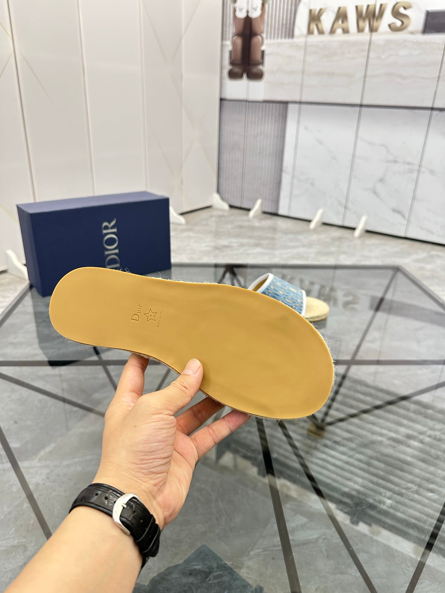 CD Espadrille Slide Blue Printed Fabric 639438