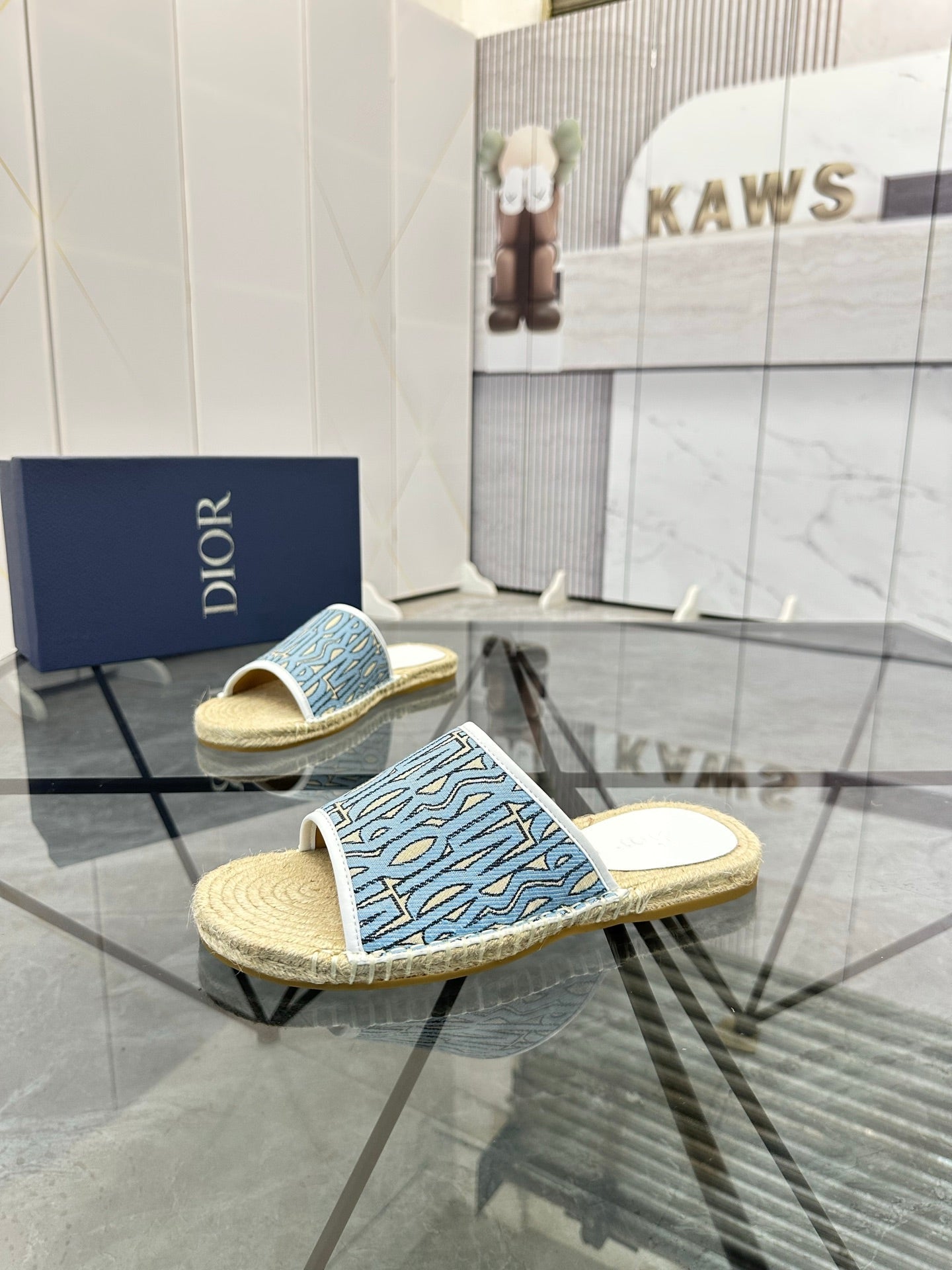 CD Espadrille Slide Blue Printed Fabric 639438