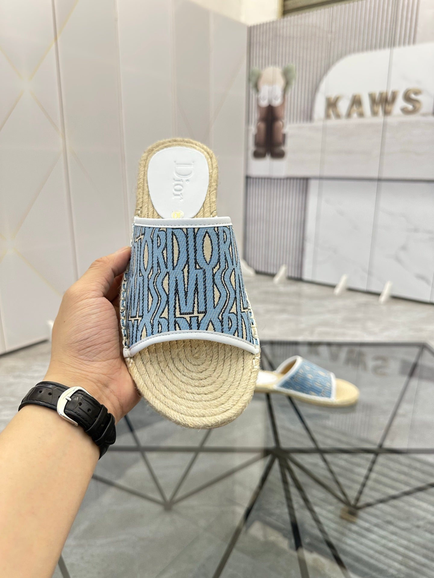 CD Espadrille Slide Blue Printed Fabric 639438