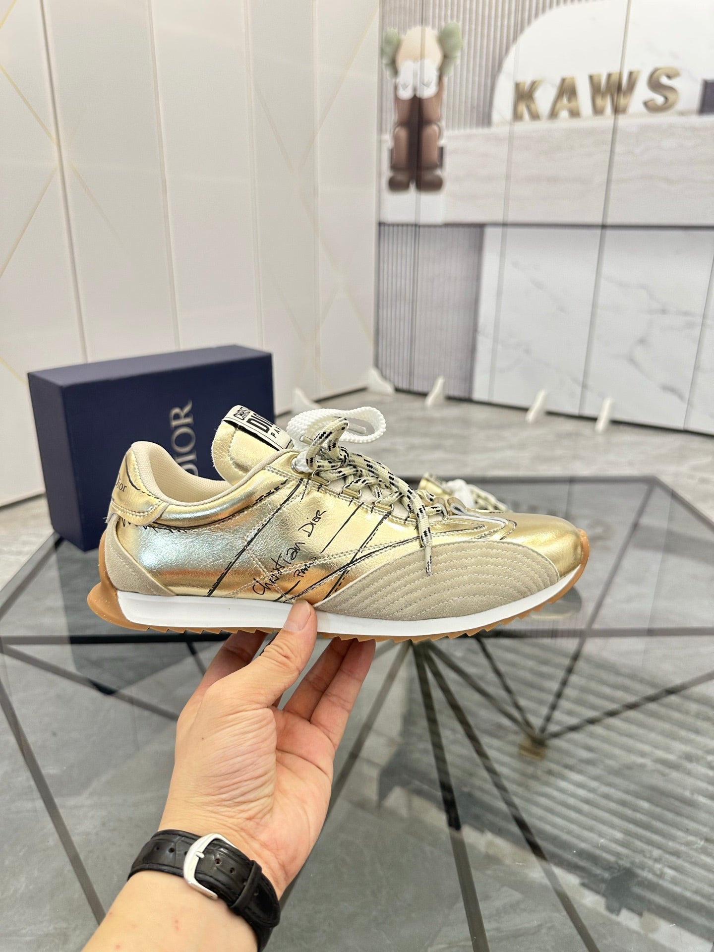 CD D-Sketch Sneaker Gold Nubuck Leather 647982