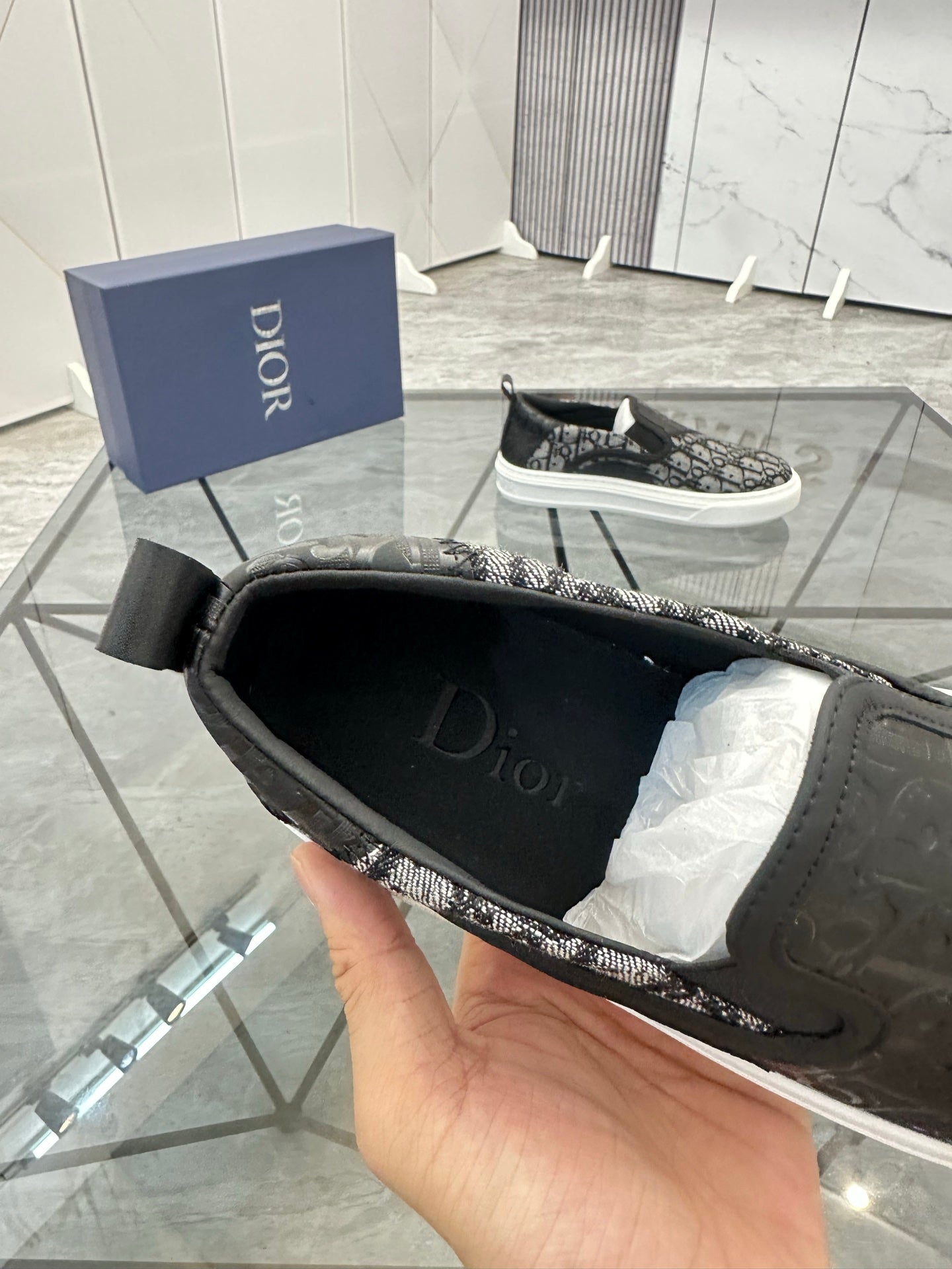 CD Slip on loafer Black Cowhide Fabric 647998