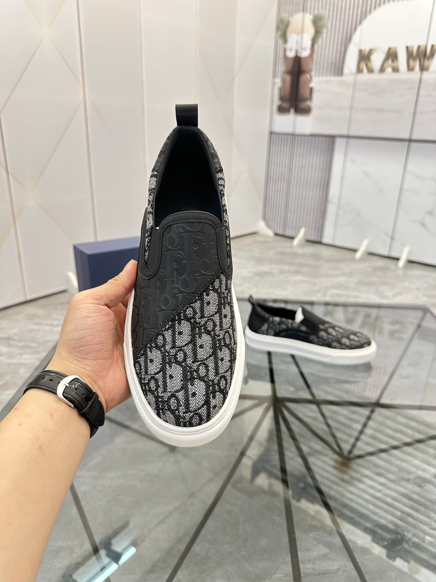 CD Slip on loafer Black Cowhide Fabric 647998
