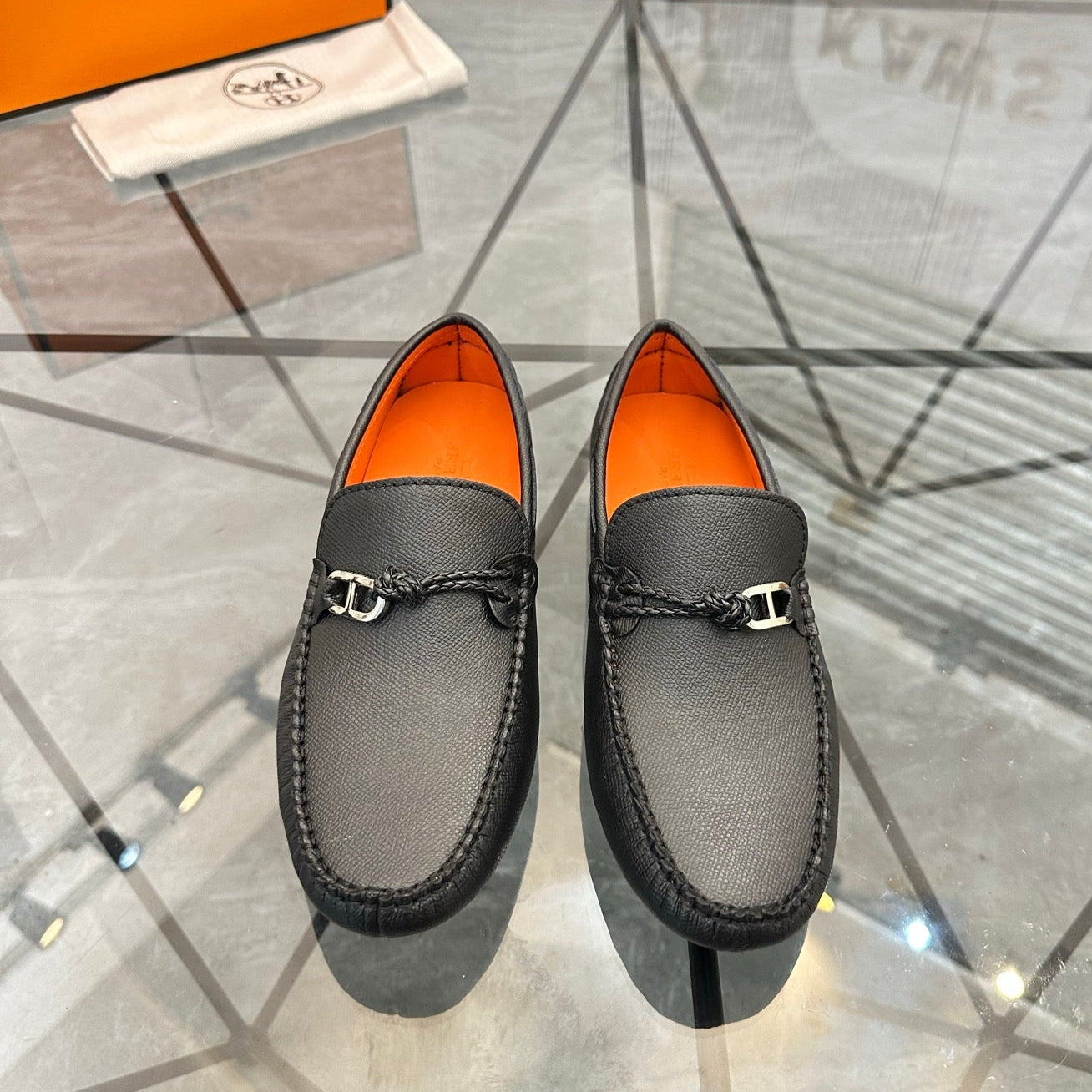 HM Men's Alessandro Loafer Black Orange Embossed Cowhide 697693