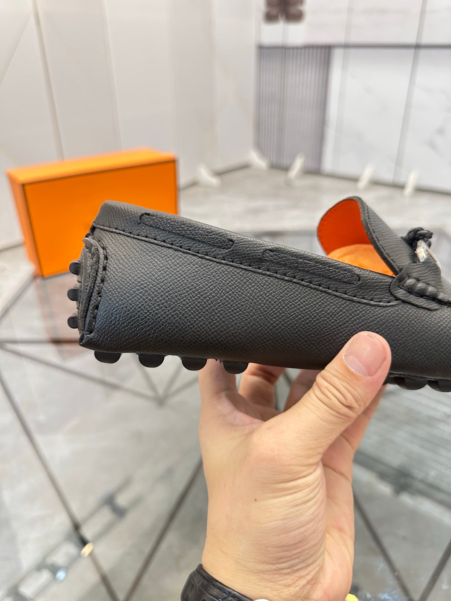 HM Men's Alessandro Loafer Black Orange Embossed Cowhide 697693