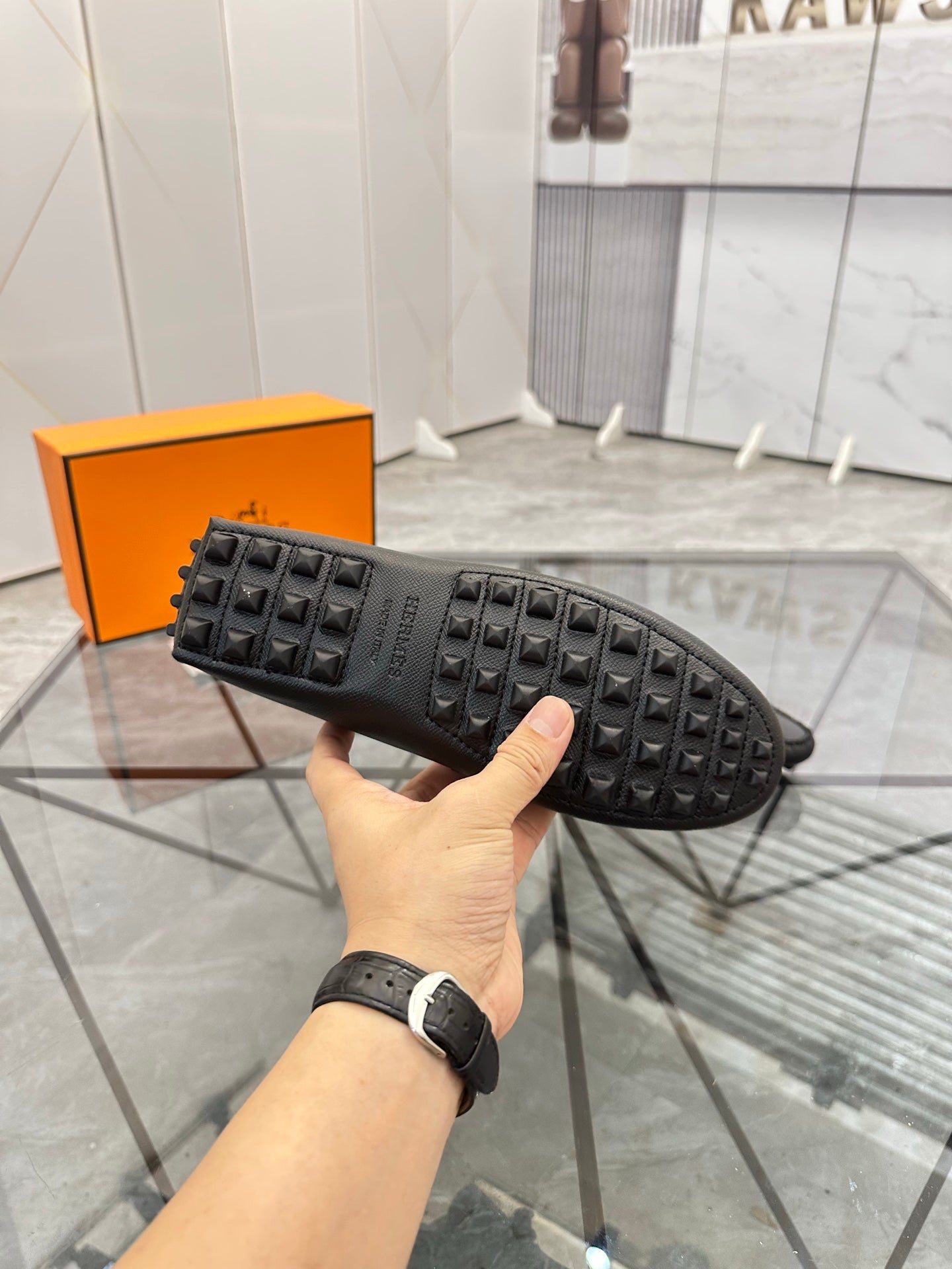 HM Men's Alessandro Loafer Black Orange Embossed Cowhide 697693