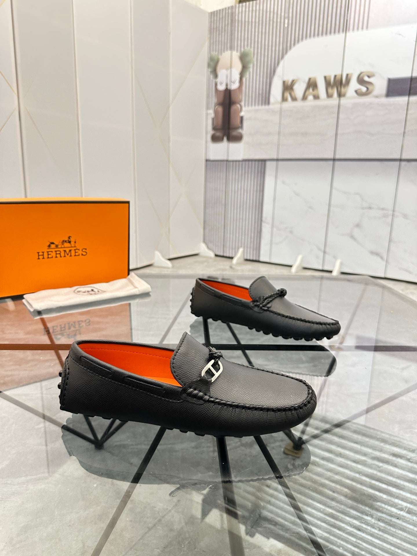 HM Men's Alessandro Loafer Black Orange Embossed Cowhide 697693