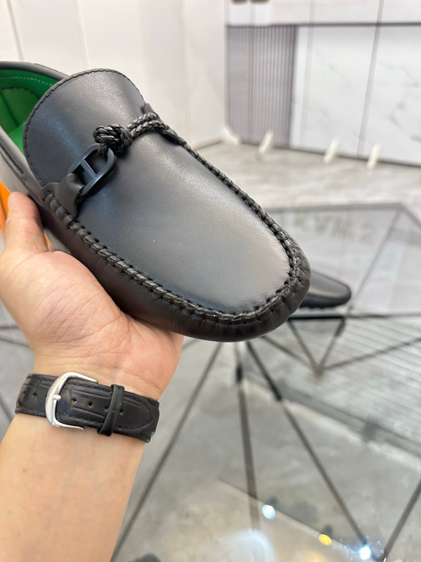 HM Men's Alessandro Loafer Black Green Cowhide 697694