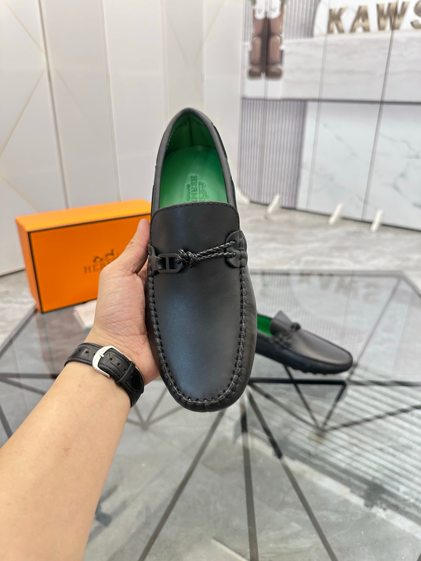 HM Men's Alessandro Loafer Black Green Cowhide 697694