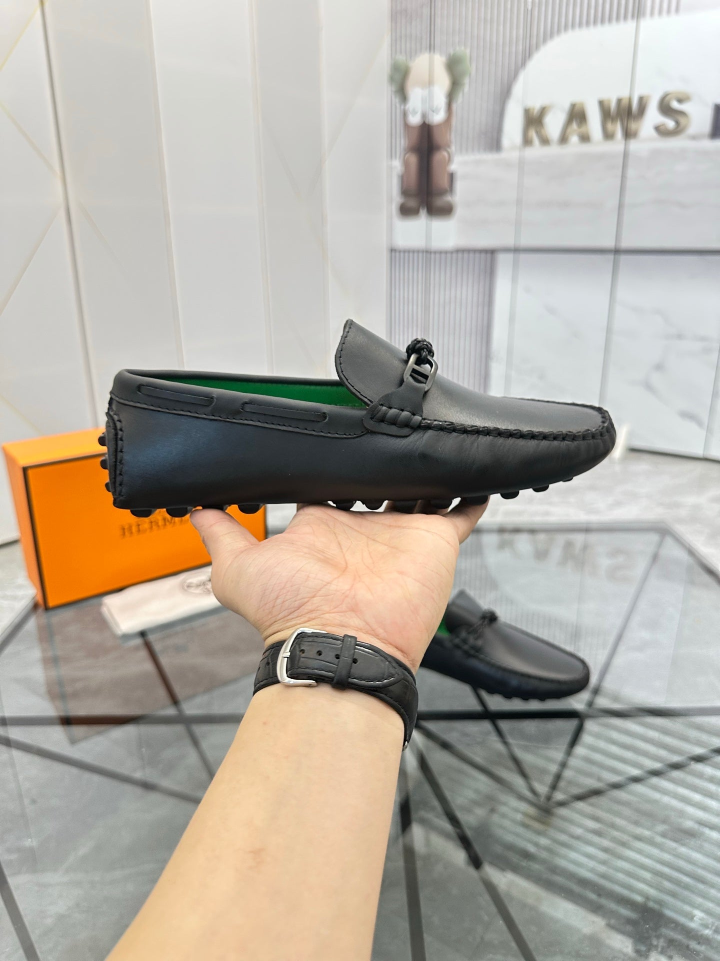 HM Men's Alessandro Loafer Black Green Cowhide 697694