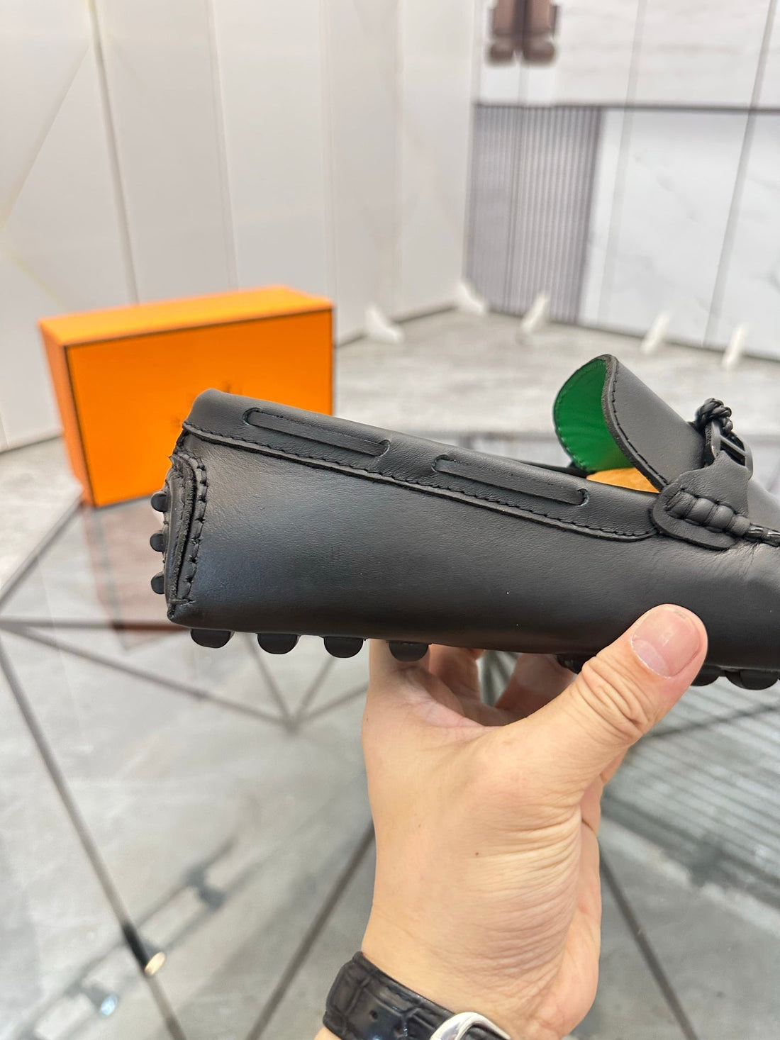 HM Men's Alessandro Loafer Black Green Cowhide 697694