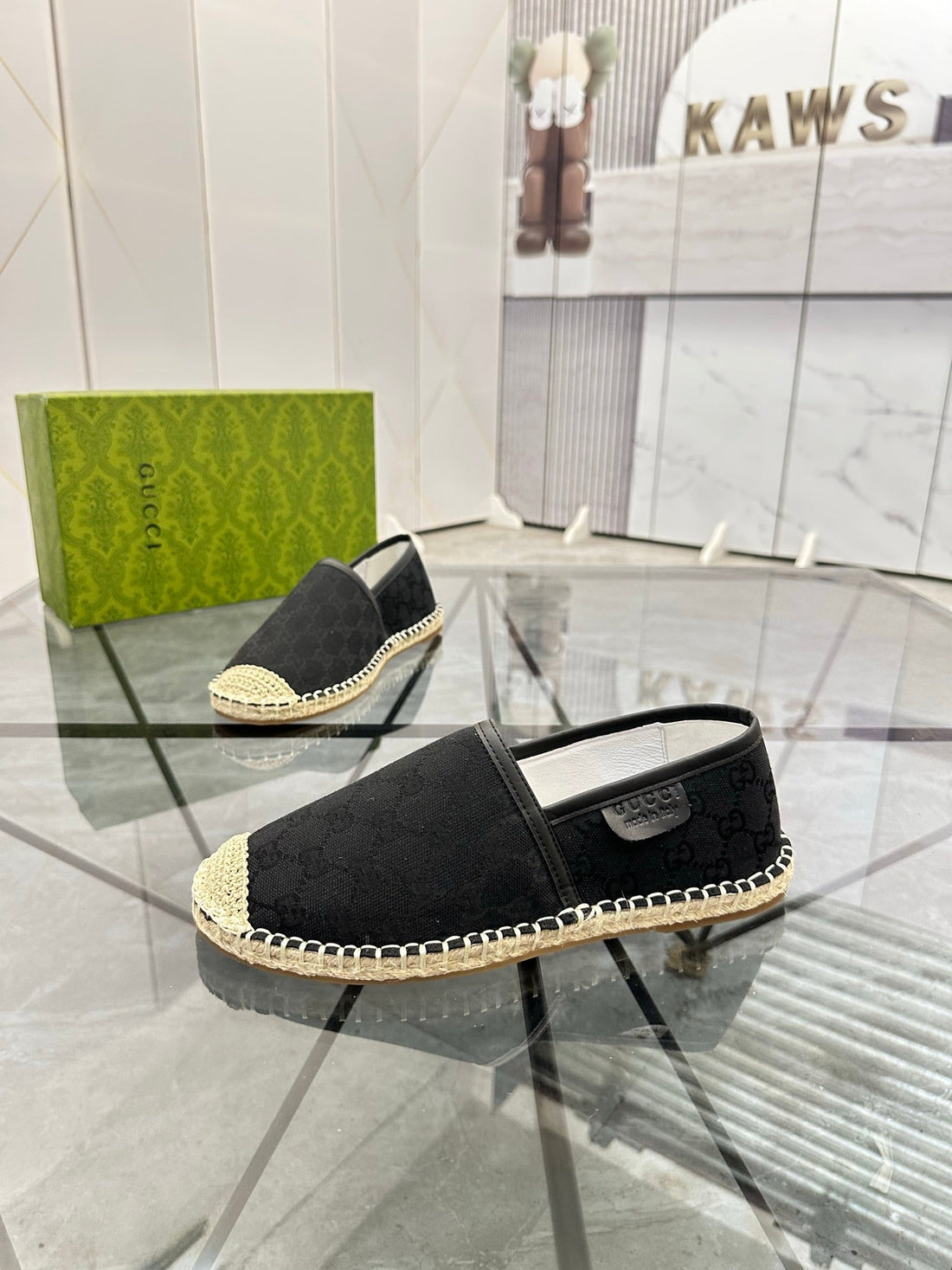 GG Men's Espadrilles Loafer Black Canvas 738107