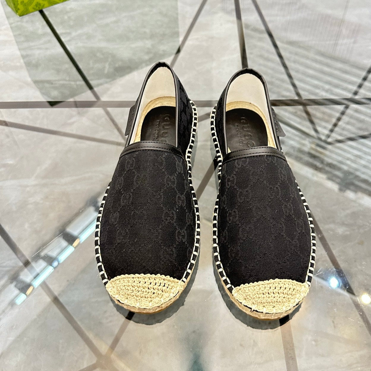 GG Men's Espadrilles Loafer Black Canvas 738107