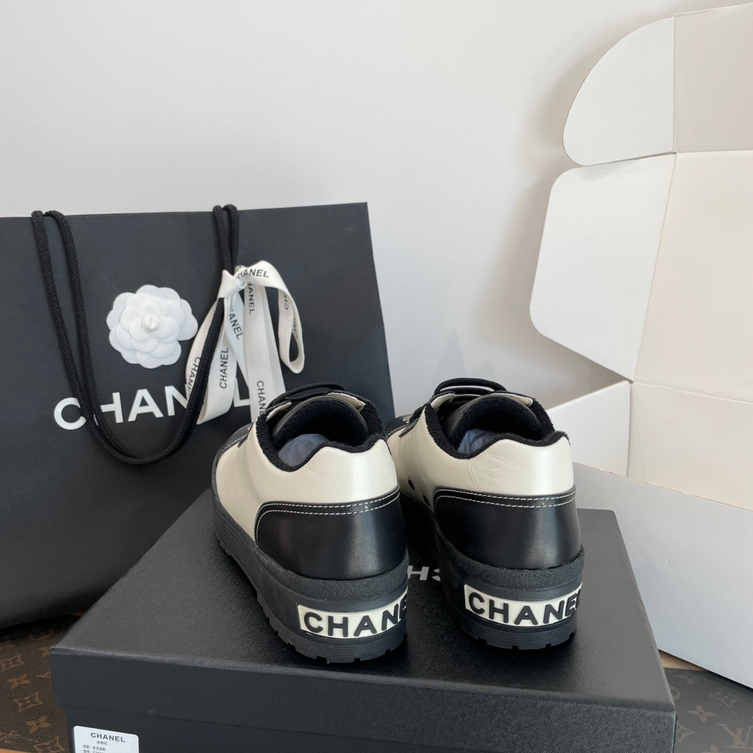 CC Sneaker 40mm In Black Mix White Printed Logo Calfskin 940681