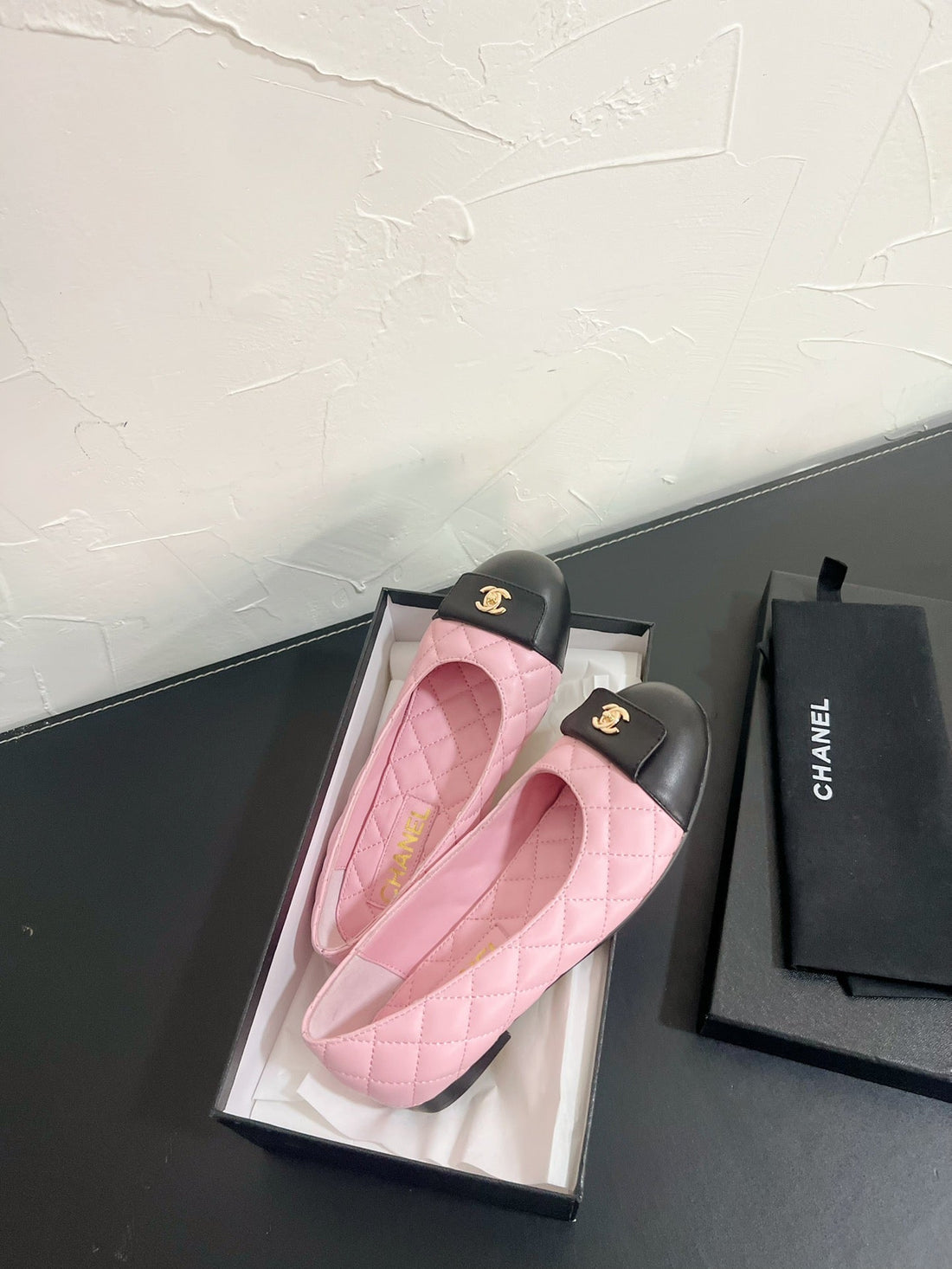 CC Ballet Flats In Pink Mix Black Quilted Lambskin 949714