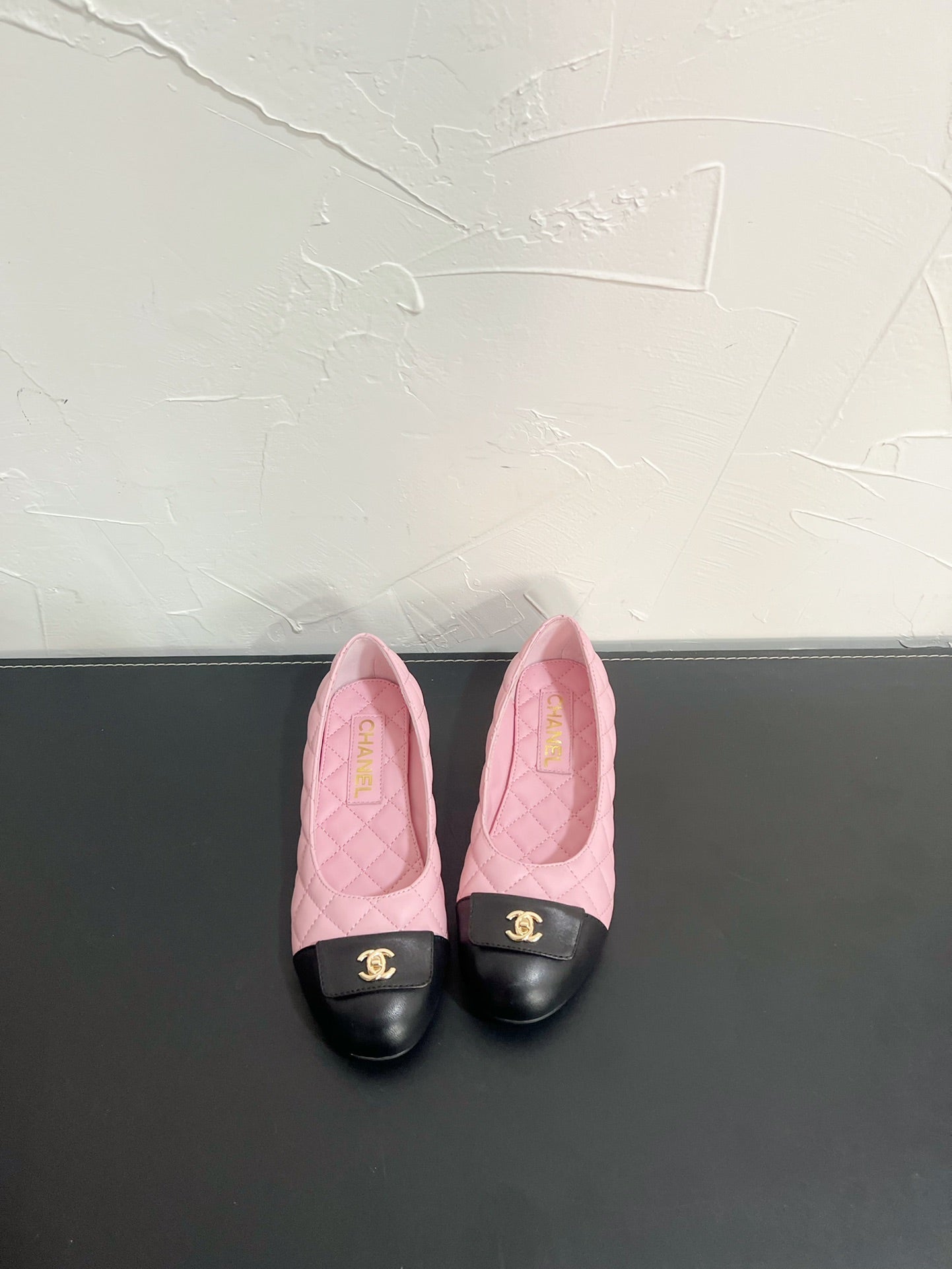 CC Ballet Flats In Pink Mix Black Quilted Lambskin 949714