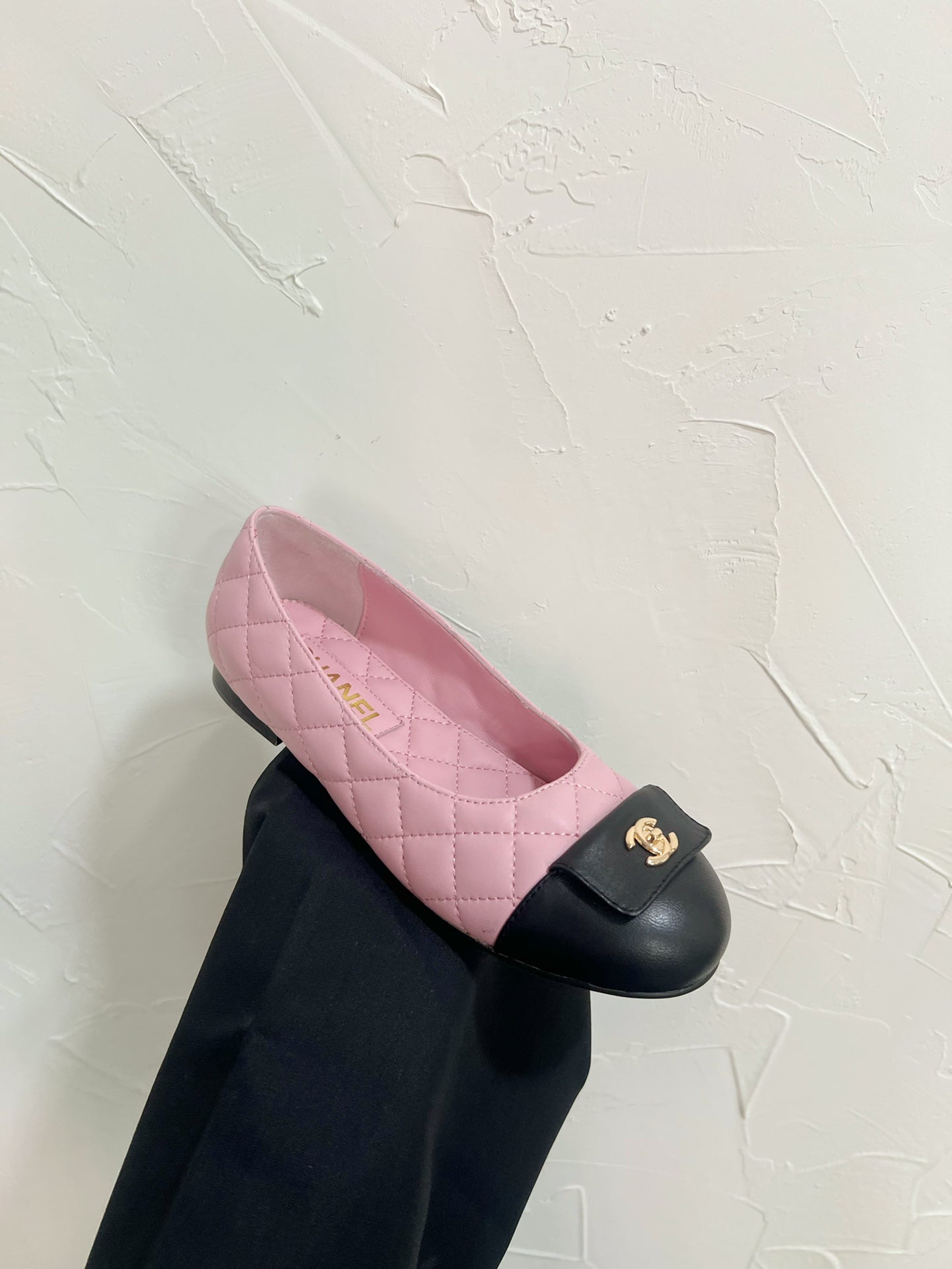 CC Ballet Flats In Pink Mix Black Quilted Lambskin 949714