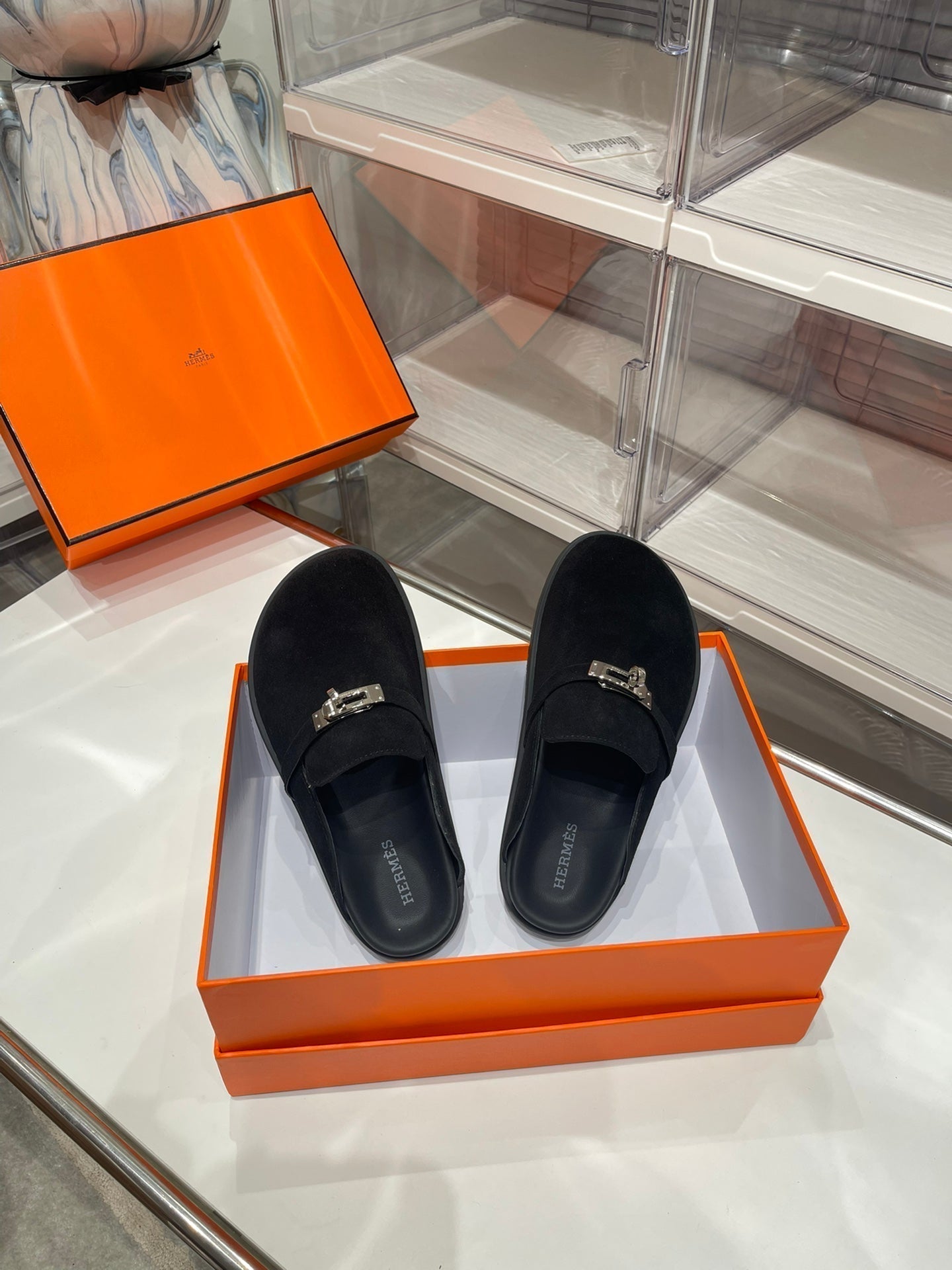 HM Men's Mule Black Suede 573281