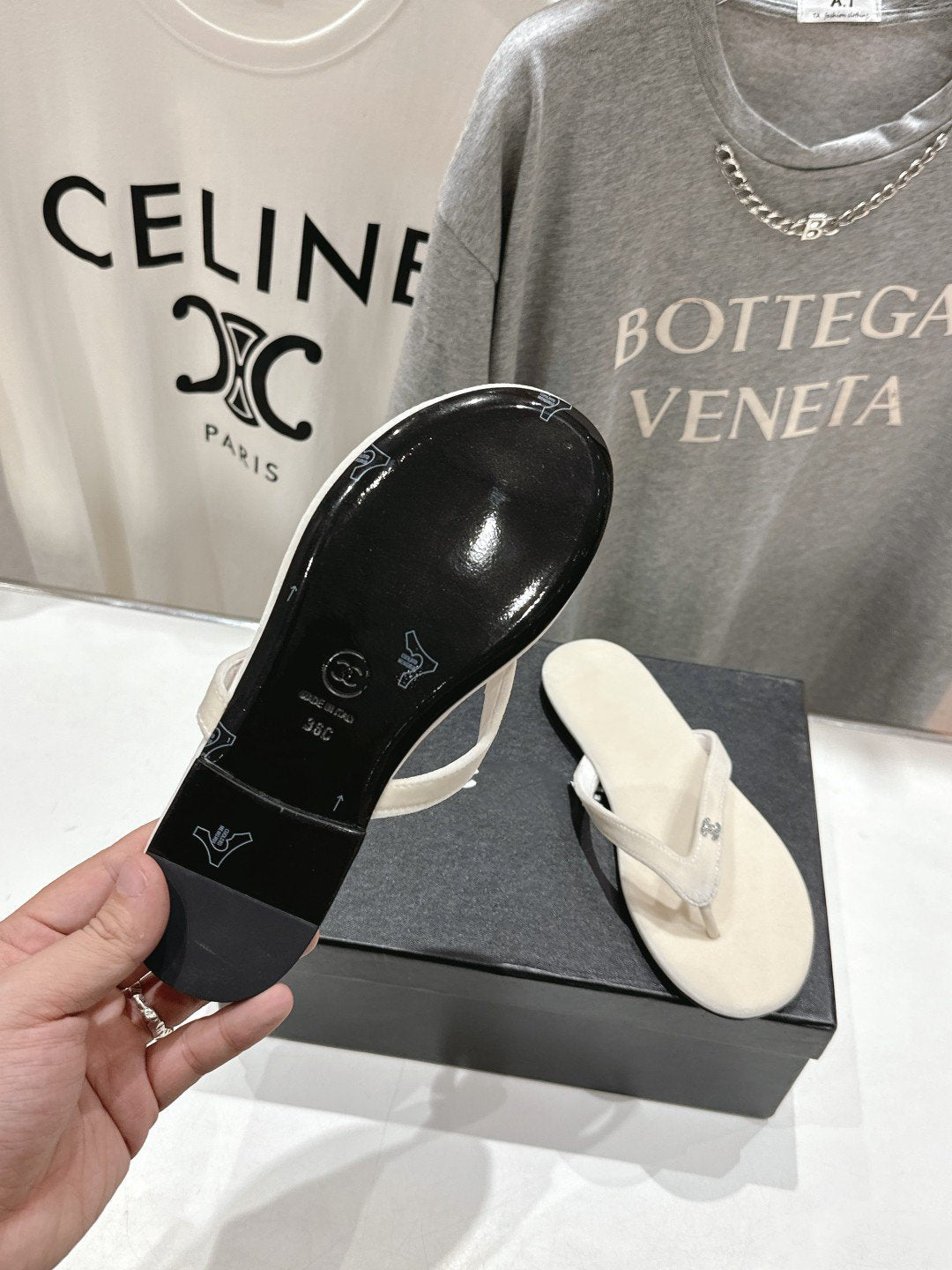 cc thong sandal cream velvet